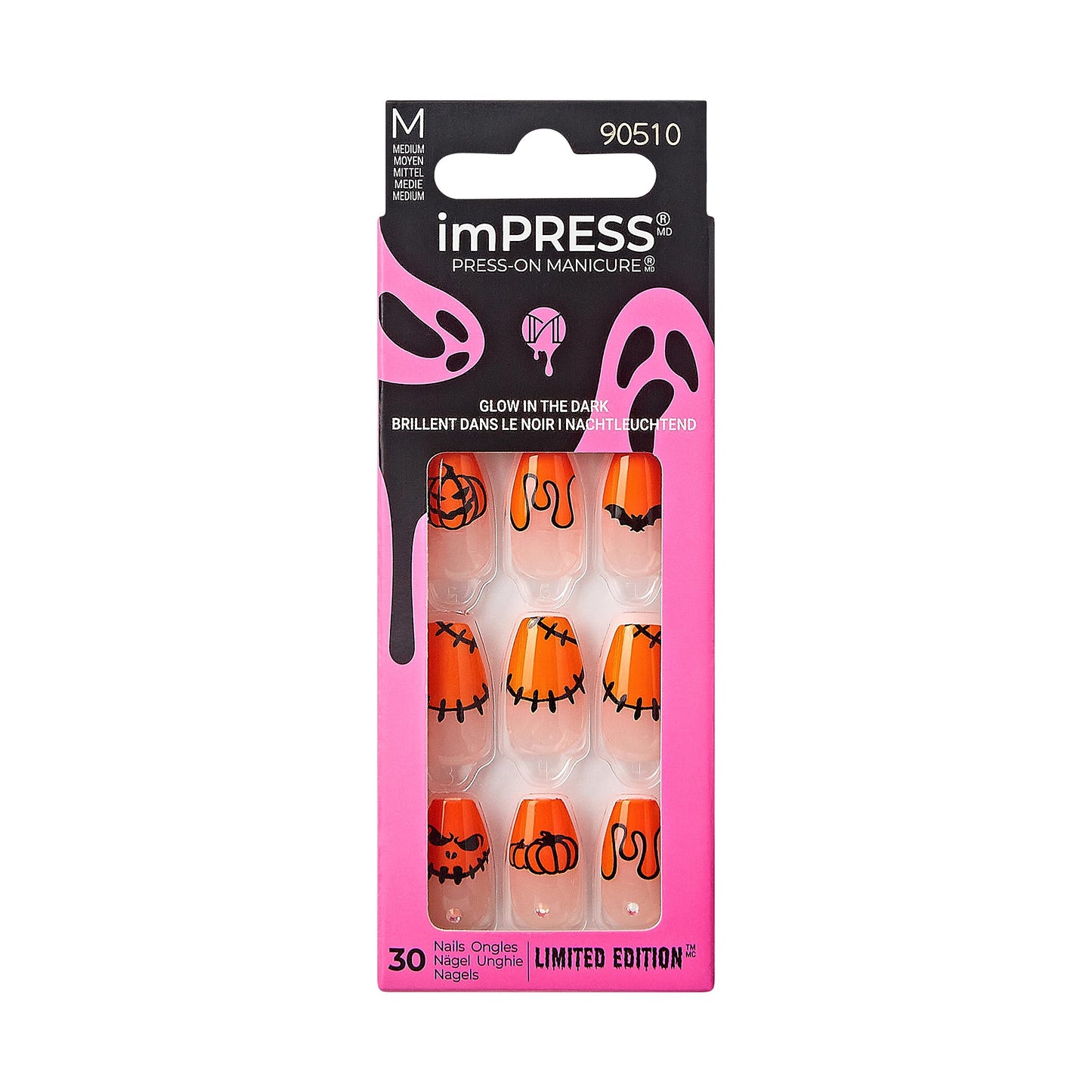 KISS imPRESS Press-On Manicure Halloween, Orange, Medium Length, Coffin Shape, PureFit Technology, Chip Proof, Smudge Proof, Waterproof, Prep Pad Beauty & Personal Care imPRESS