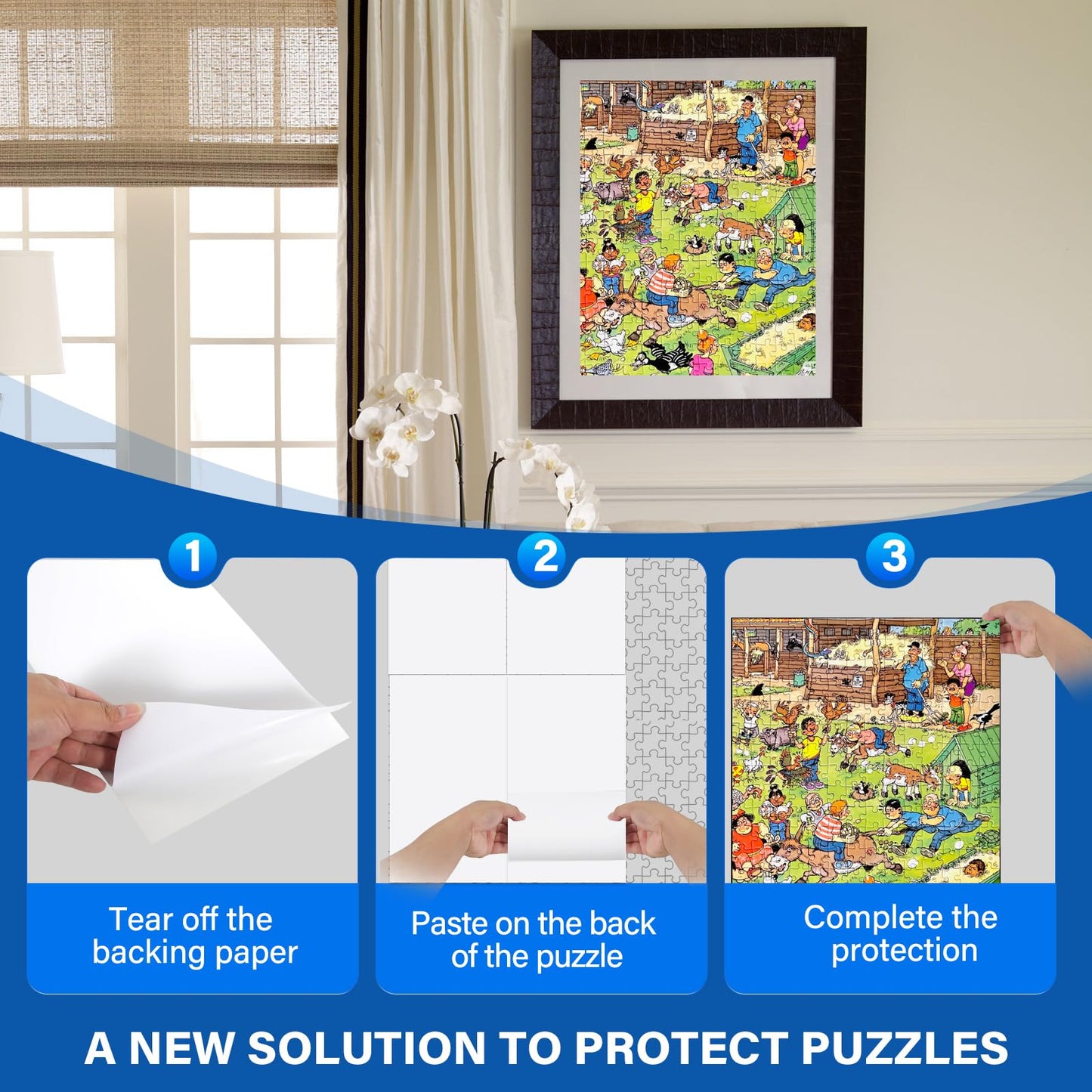 Puzzle Glue Sheets – 24 Pack Peel & Stick Saver Sheets for 1000 Piece Jigsaw Puzzles, No-Clean Puzzle Stickers, Gift for Puzzle Lovers