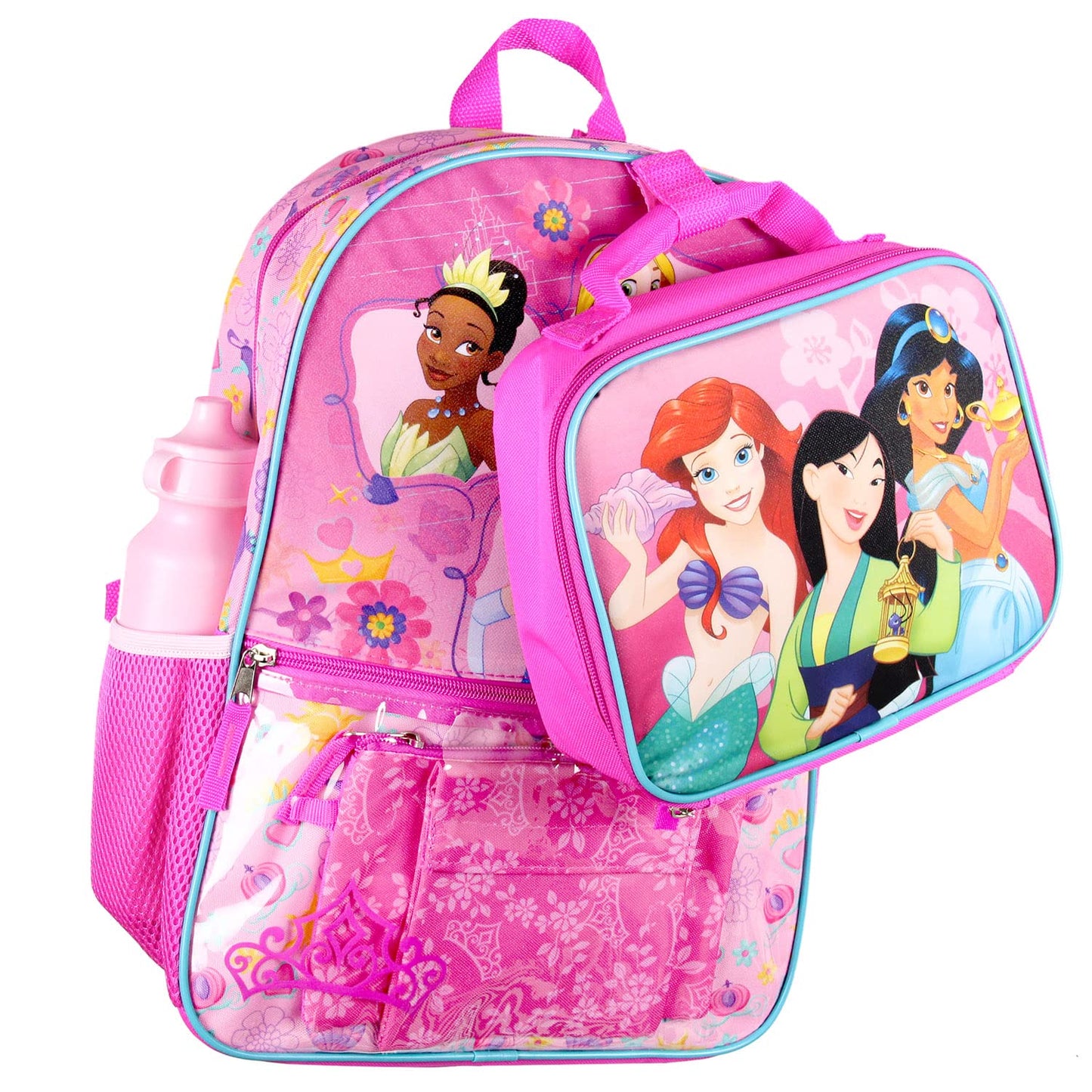 Disney Princess 16” Backpack for Girls 5 Piece School Lunch Box Set