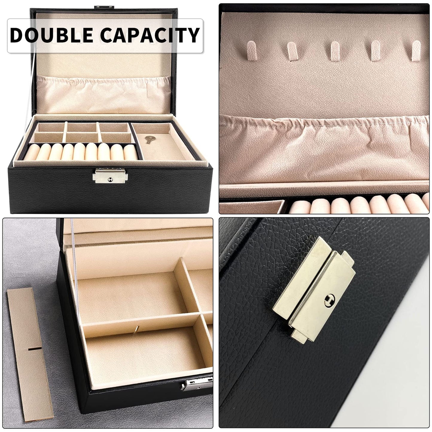 Rovepic 2 Layers Jewelry Box Organizer Valentines Day Gift Container Removable with Lock Necklace Holders Display Tray Storage Case Earring Rings…