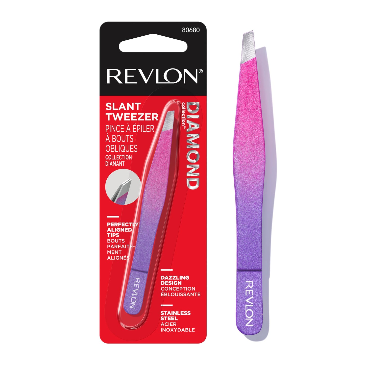 Revlon Diamond Collection Slanted Tip Tweezers, Ultra-Sharp for Precision Eyebrow Shaping and Facial Hair Removal, Stocking Stuffer for Women, 1 count