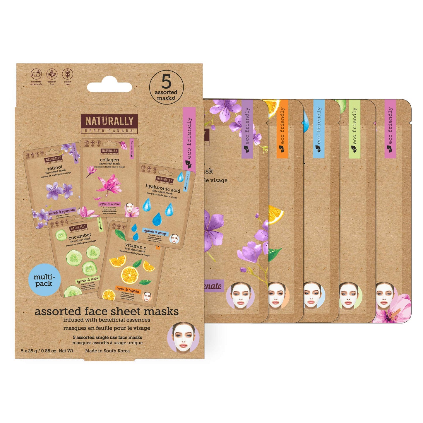 Naturally - Variety pack (Vitamin C, Hyaluronic Acid, Retinol, Cucumber, Collagen) - Perfect for at Home Spa Days, K-beauty inspired, Ingredients led
