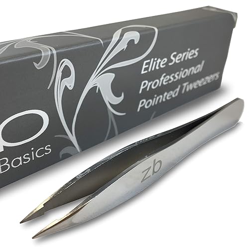 Zizzili Basics Elite Series Pointed Tweezers - Sharp Precision Tips + Surgical Grade Stainless Steel Tweezer for Professional Eyebrow and Facial Hair