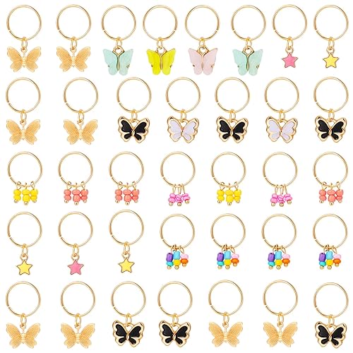 WILLBOND 18 Pieces Colorful Butterfly Hair Jewelry for Braids Gold Braid Hair Rings Clips Christmas Xmas Gifts Lock Dreadlock Braid Charms for Women