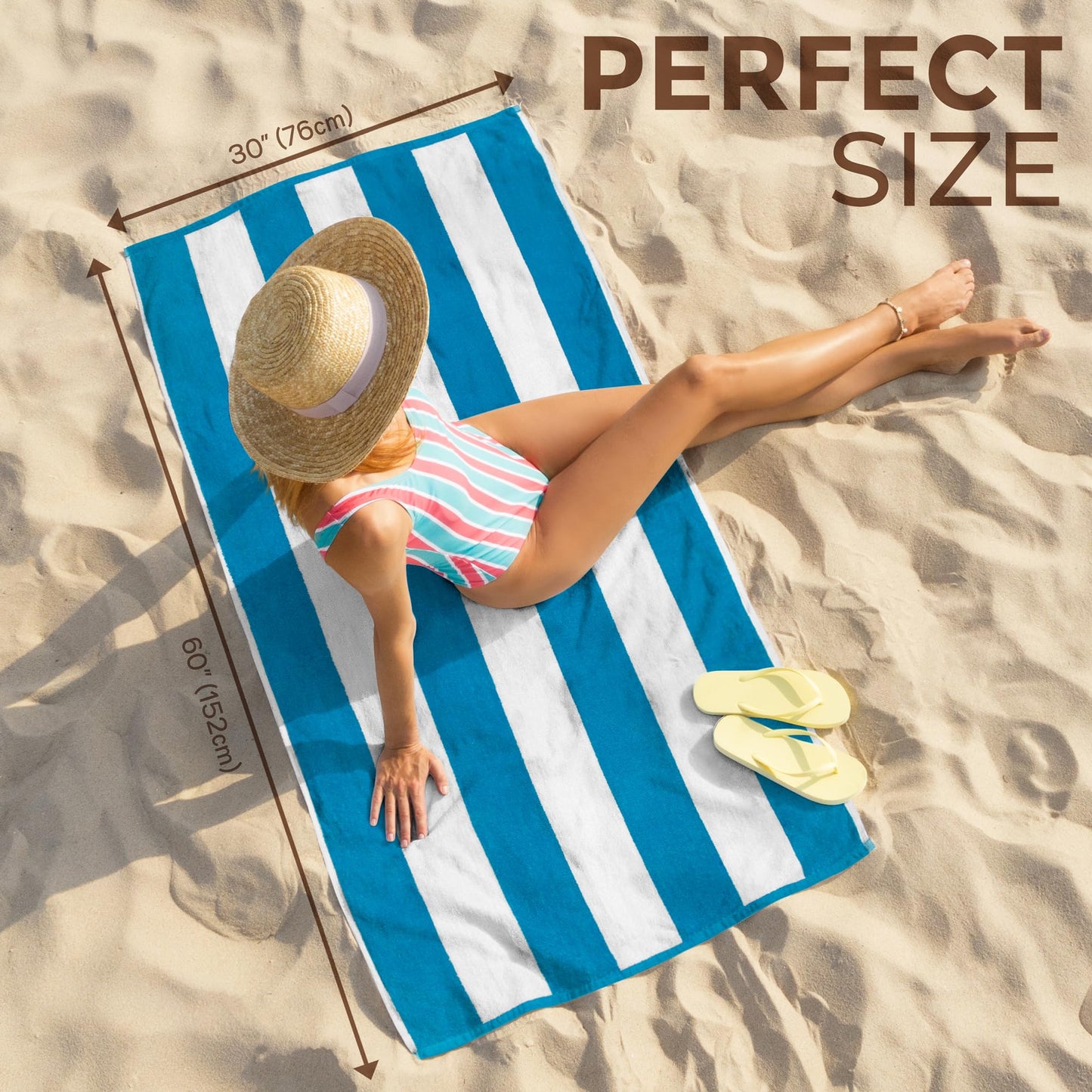 Cabana Beach and Pool Towel 6 Pack - 30in x 60in - Soft and Absorbent Eco-Friendly Terry Loop (Royal, Turquoise, Green, Yellow, Orange and Pink, 06…