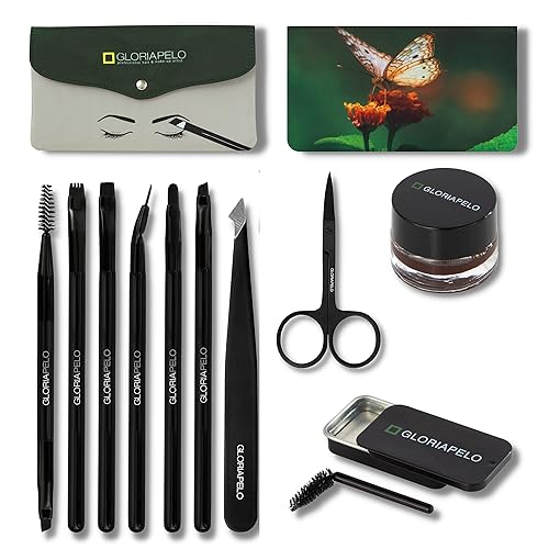 GLORIAPELO Eyebrow Brush Set - Premium Make-up Brush Kit - 10pcs Eyebrow Brush Makeup - Professional Make-up Brush Set - Eyebrow Makeup Gel - Eyebrow