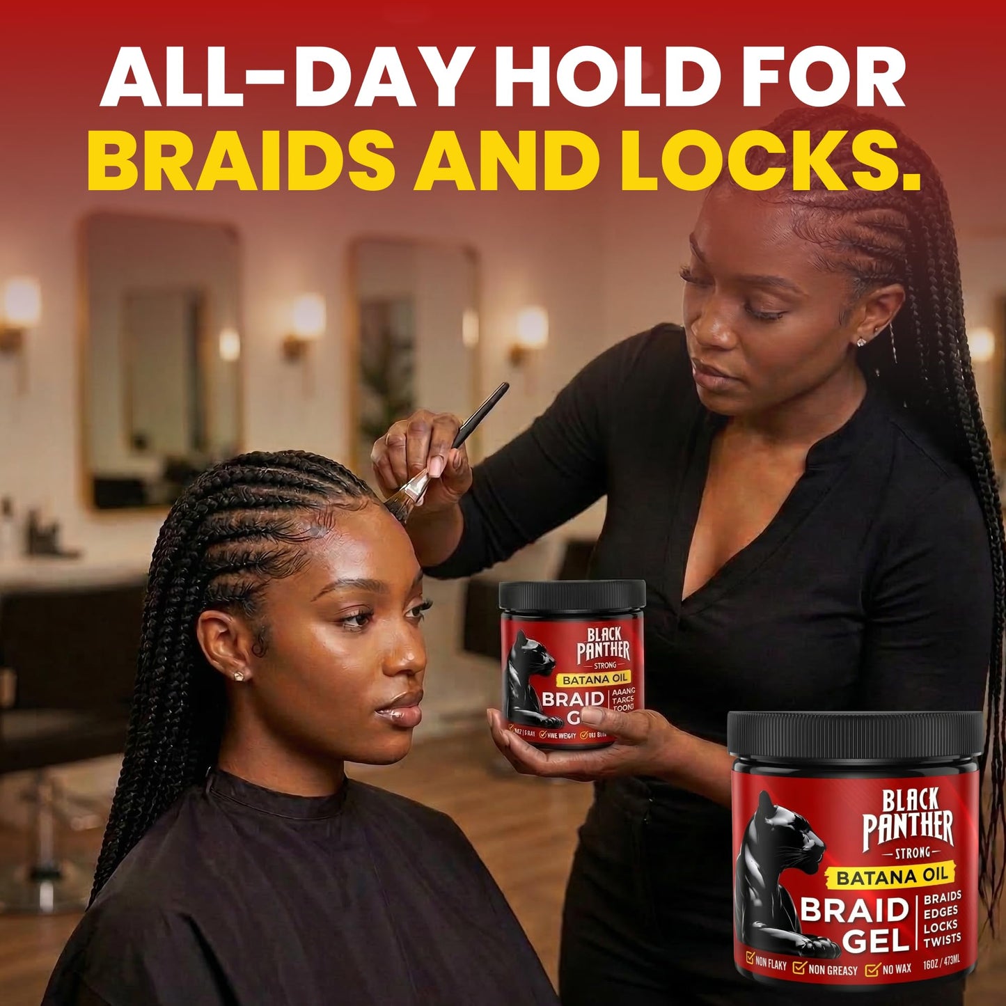 Black Panther Batana Oil Braid Gel | 2-in-1 Non Flaky, Non Greasy, No Wax No Sulfates No Parabens, Perfect for Braids, Edges, Locks, & Twists | 16 oz