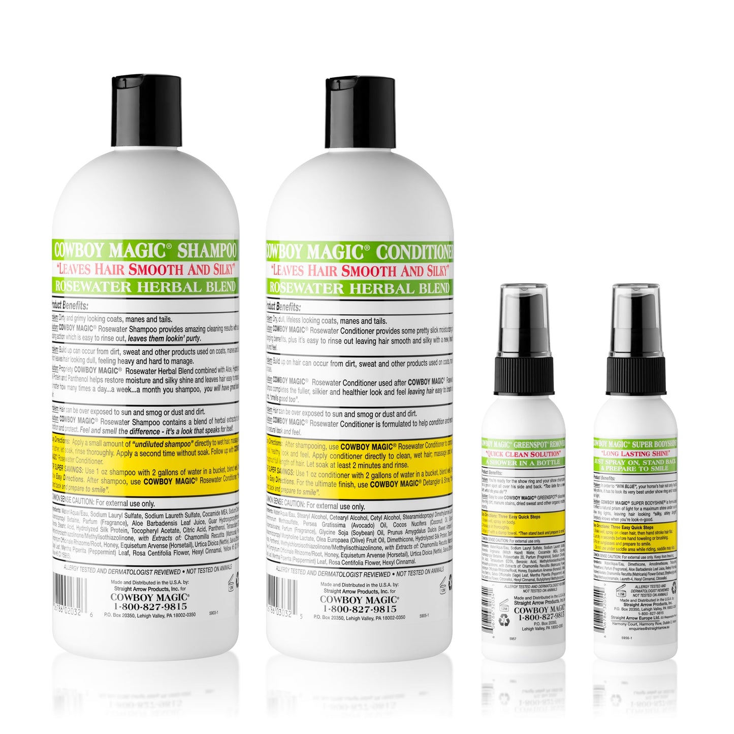 Cowboy Magic Show Ready LIMITED EDITION Box Set - 32 Oz Rosewater Shampoo, 32 Oz Conditioner, 4 Oz Greenspot Remover, 4 Oz Superbody Shine, and Bonus