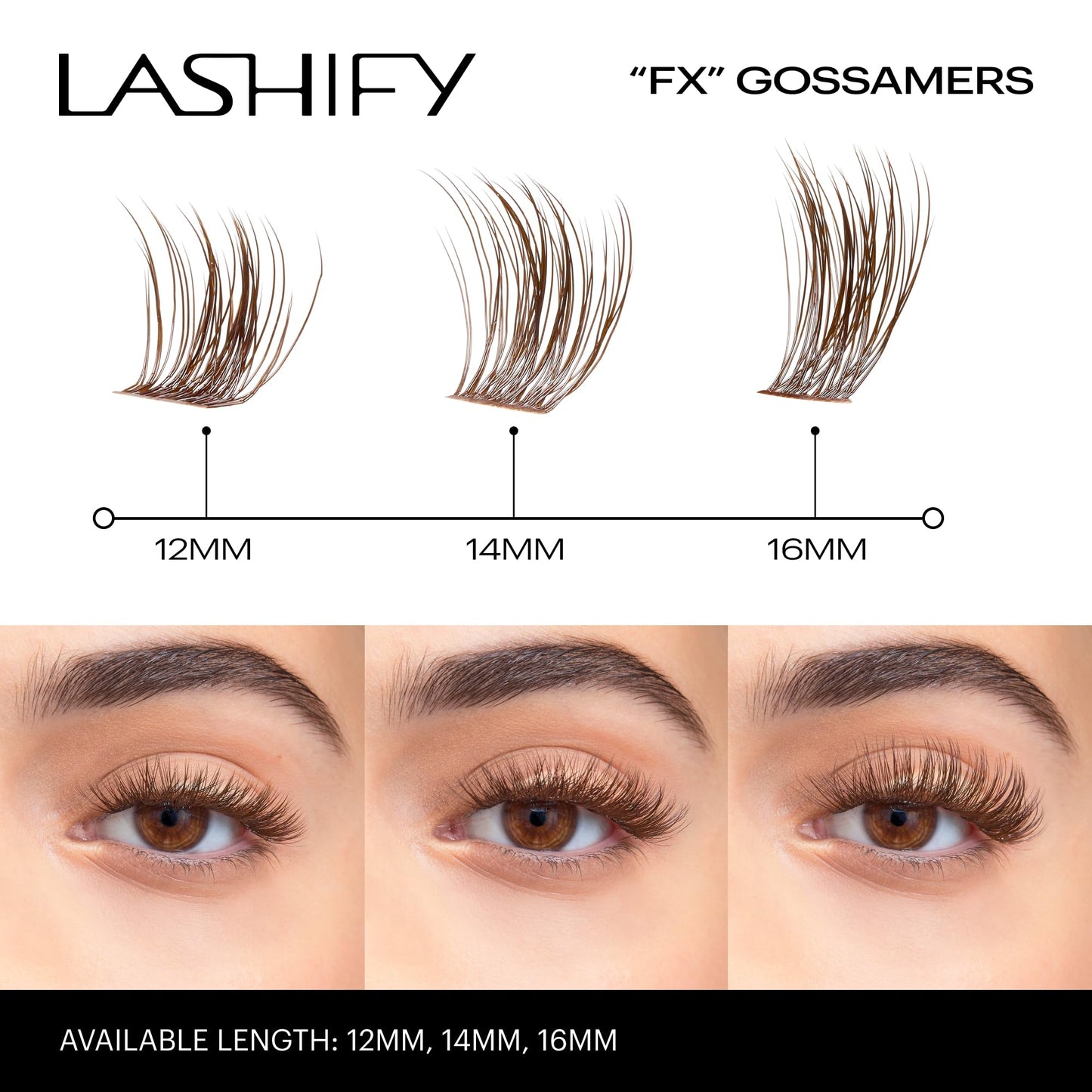 Lashify Fluffy FX 12mm Gossamer DIY Eyelash Extensions Refill, For The Most Curliest and Fluttery Appearance, Chocolate Color, Easy False Lashes