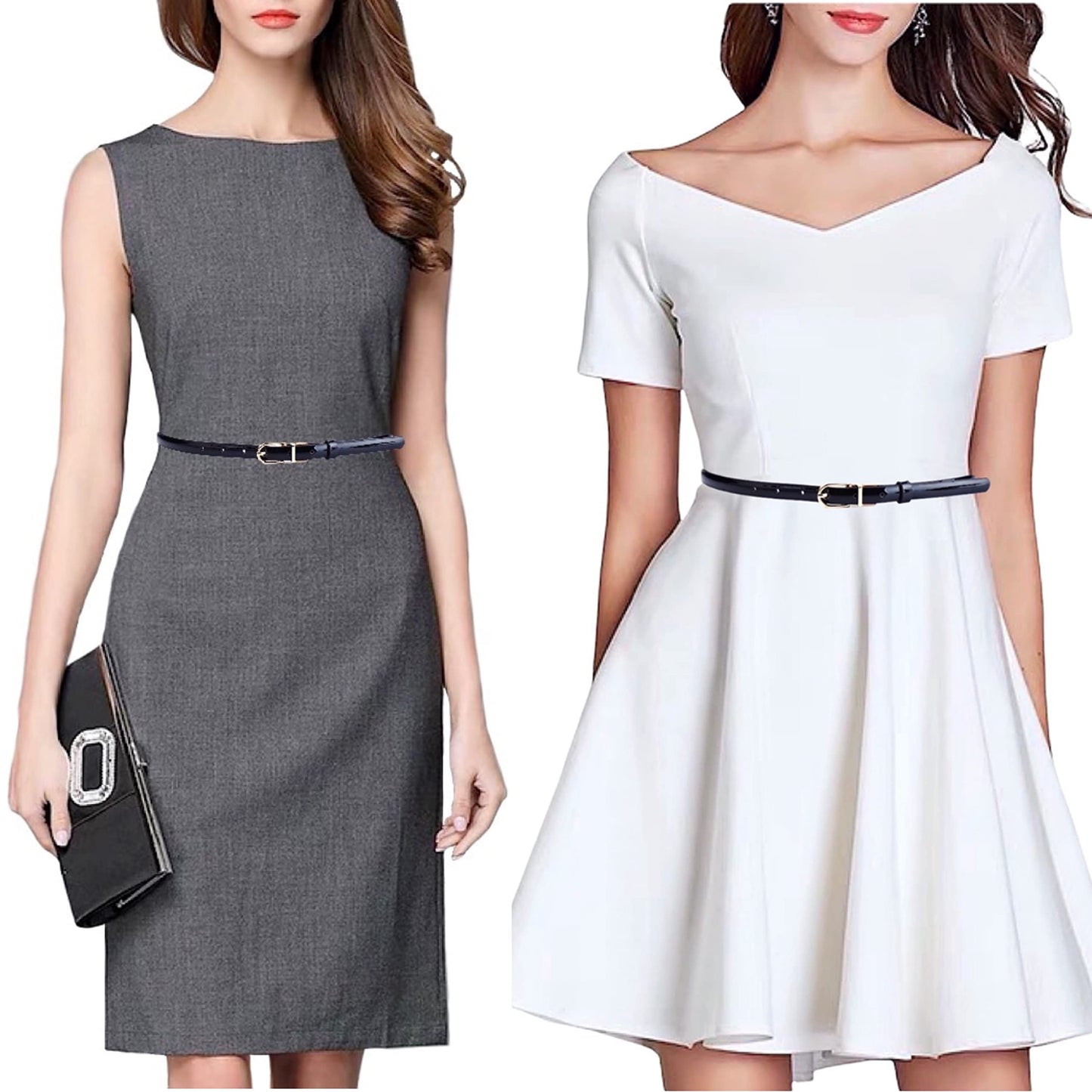 CB Women's Elegant Skinny Patent Leather Belts Waistband Slim Waist Belt With Twist To Convert Gold Color Alloy Buckle, Black