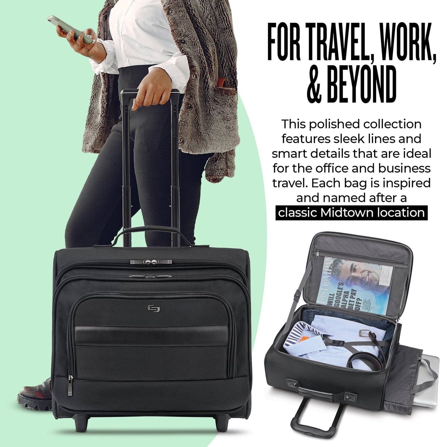 Solo New York Rolling Overnighter Catalog Case with Wheels - Roller Laptop Bag, Wheeled Briefcase for Women & Men, Carry On Size for Travel, Fits