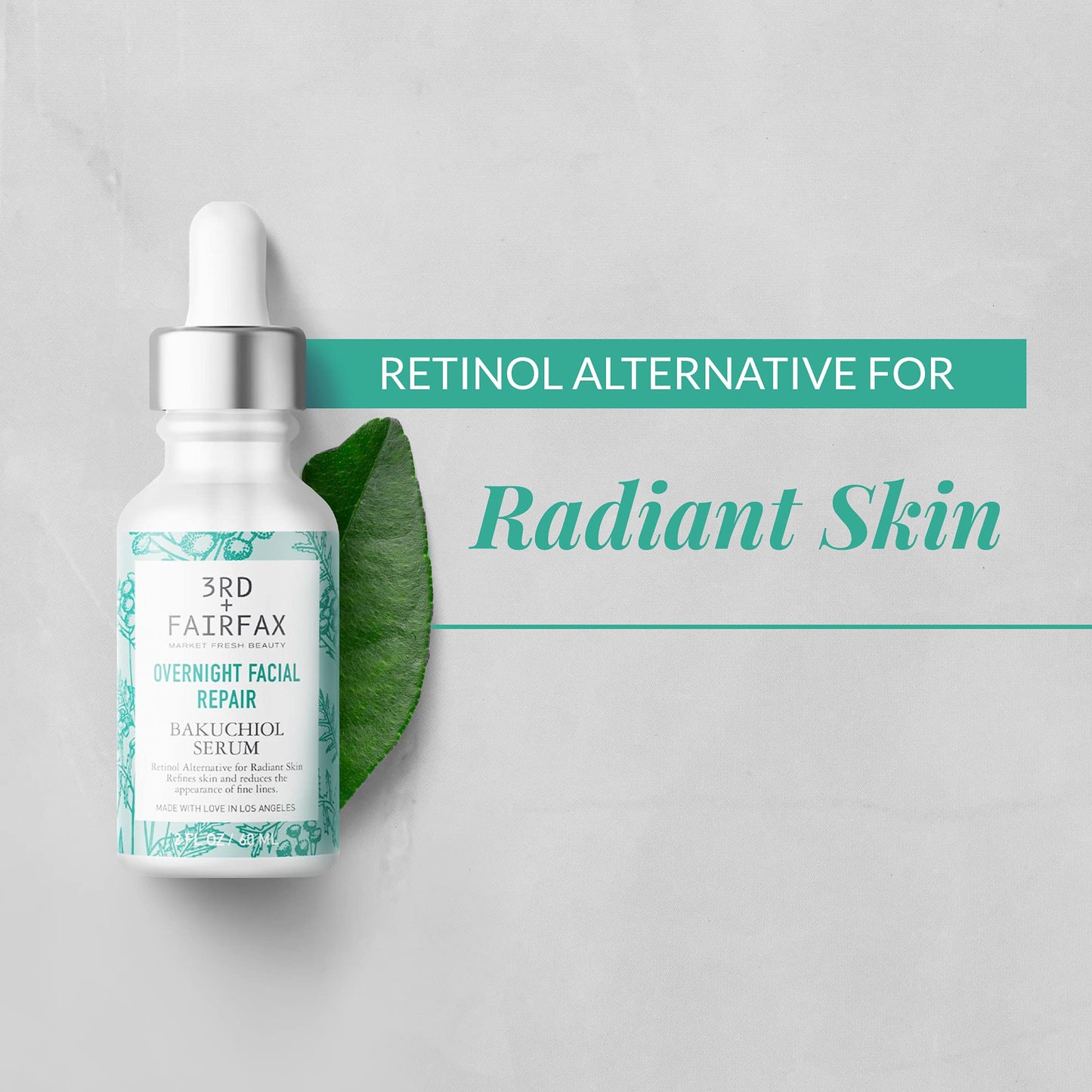 3rd + Fairfax Beauty - Bakuchiol Plant Based Retinol Alternative Facial Serum, Serum for Face, Nightly Face Care for Sensitive Skin, Overnight Repair
