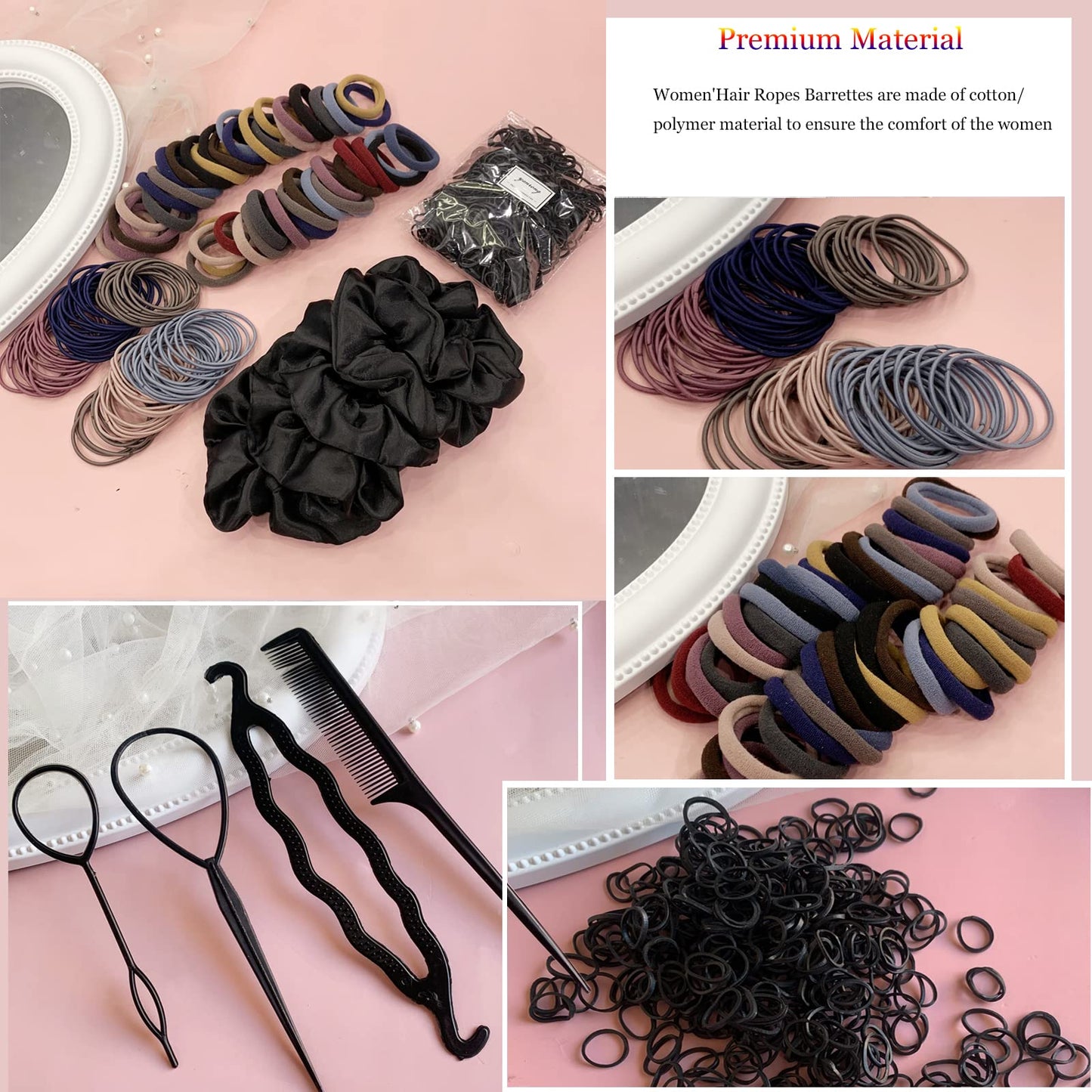 YANRONG 755PCS Hair Accessories for Woman Set Seamless Ponytail Holders Variety Hair Scrunchies Hair Bands Scrunchy Hair Ties For Thick and Curly