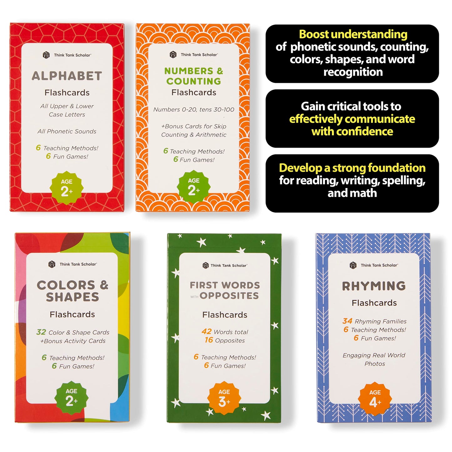 Award-Winning Preschool & Kindergarten Flash Cards | 5-Deck Set with 180 Jumbo Cards | Learn Alphabet, Numbers, Colors, Shapes & More Ages 2–5