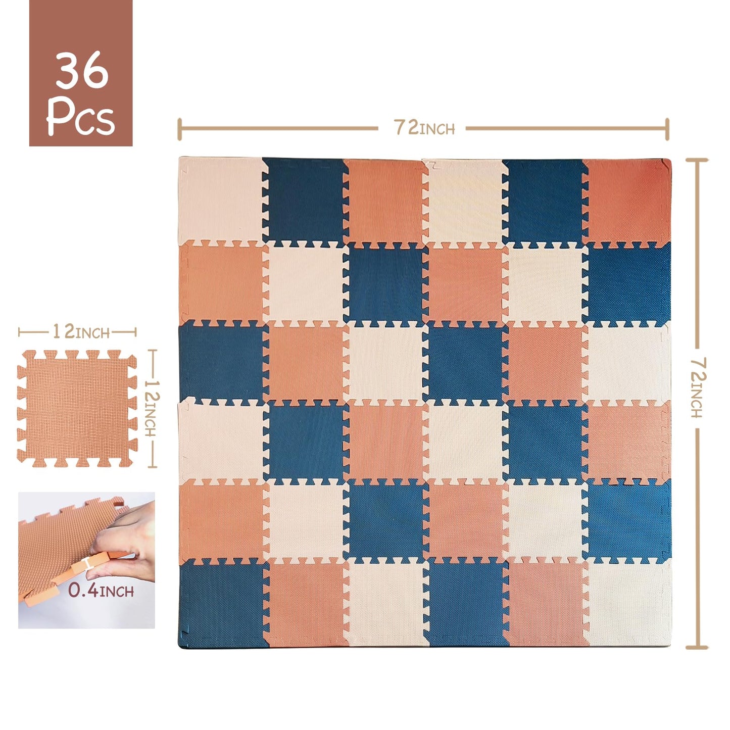 TCBunny Kids EVA Foam Play Mat – 36 Interlocking Puzzle Tiles with Edges, Soft Baby Floor Mat for Gym, Nursery & Playroom, 32 Sq Ft