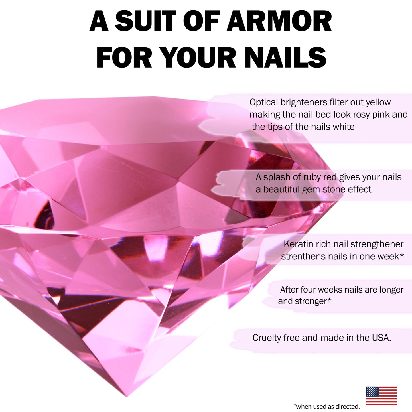 Perfect Formula Ruby Pink Gel Coat - Nail Strengthener, Keratin Nail Treatment, Gemstone Pink Gel Nail Polish - Nail Strengthener for Damaged Nails