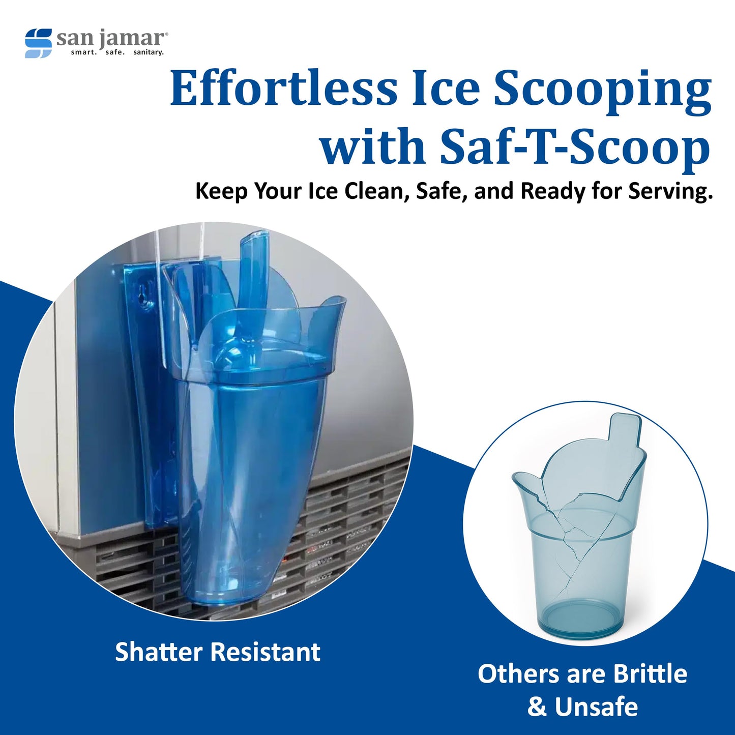 San Jamar Saf-T-Scoop Ice Scoop with Storage Caddy for Kitchens, Restaurants, And Fast Food, Plastic, 64 To 86 Ounces, Blue