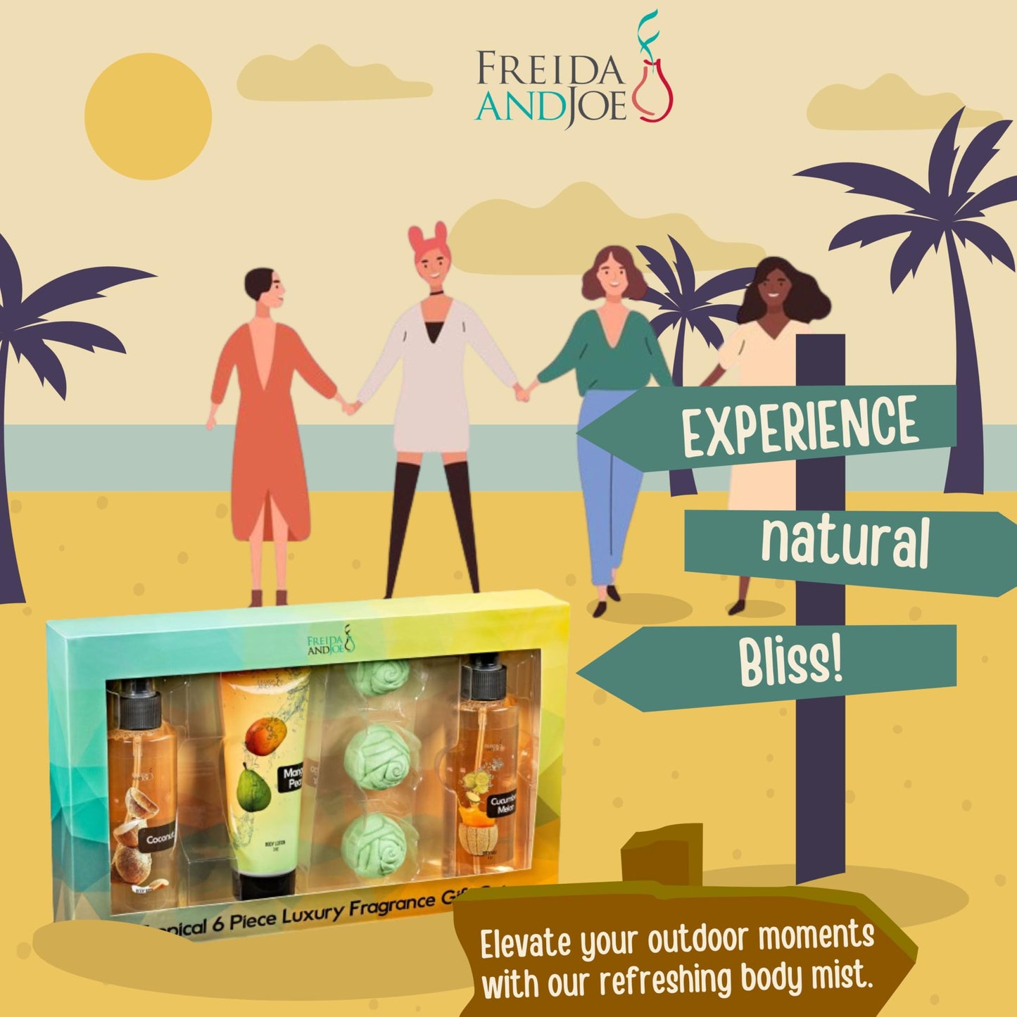 Fine Fragrance Body Mist & Body Splash Gift Set - Luxury Self-Care Combo for Women and Girls (Coconut, Cucumber, Mango Pear w/ Bath Fizzer, Bath Bomb)