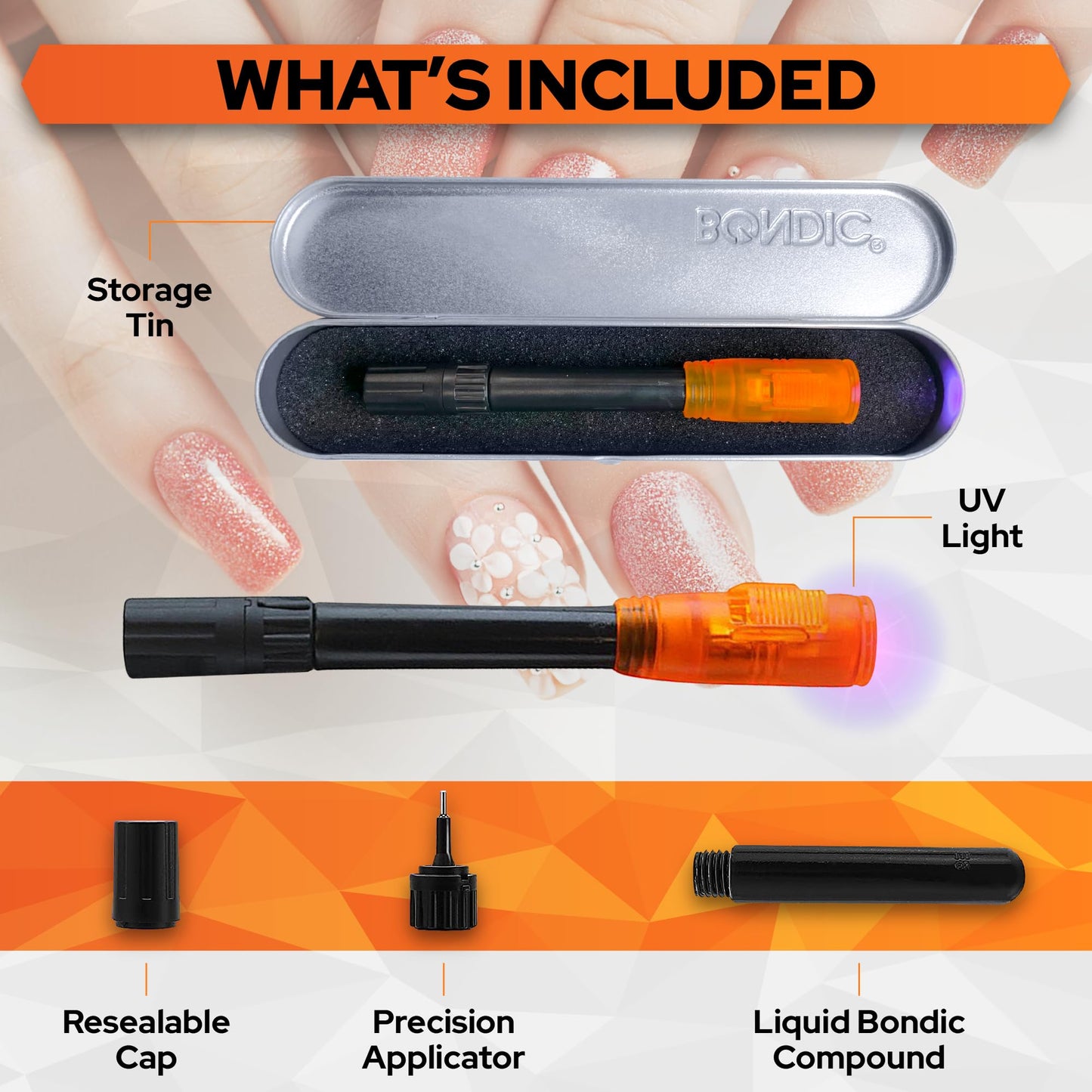 Bondic Super Glue, LED UV Repair Kit, Adhesive Welding Repair Tool for Fingernail Gems, Glass, Eyeglasses, Cracks, & Crafts, Nail Repair Kit, Bonding