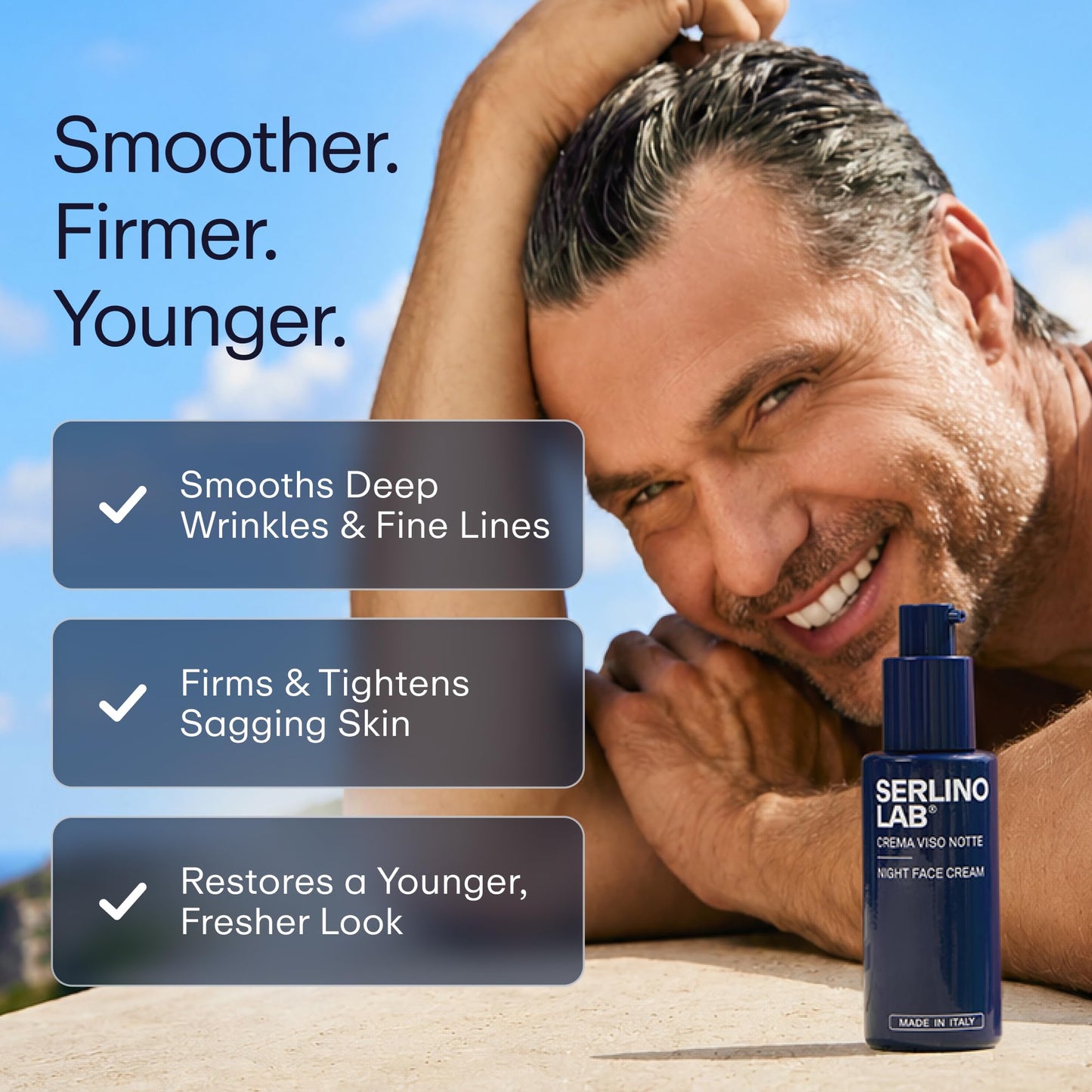 SerlinoLab Night Face Cream for Men - Anti-Aging Moisturizer with Retinol & Hyaluronic Acid, Hydrates Skin, Helps Reduce Wrinkles, Improves Firmness Beauty and Personal Care Omnis Uomo