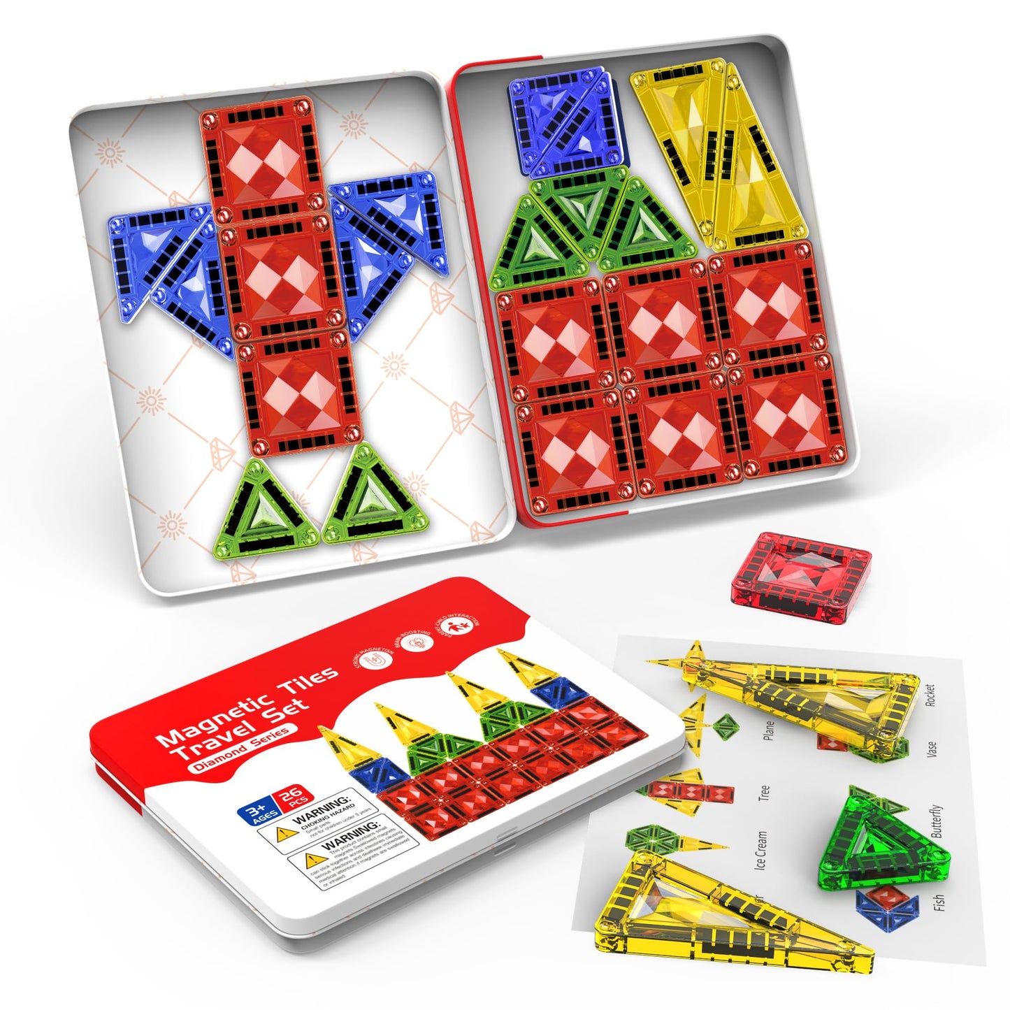 Zupooko Mini Magnetic Tiles – STEM Magnetic Building Blocks for Kids Ages 3–8, Montessori Sensory Learning Toy with Metal Storage Box, Gift