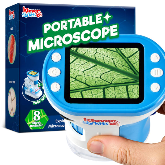 Klever Kits 2-in-1 Kids Microscope – 1000X HD Digital Handheld with 2" LED Screen, Slides & 32G Card, Educational Gift for Ages 5–12