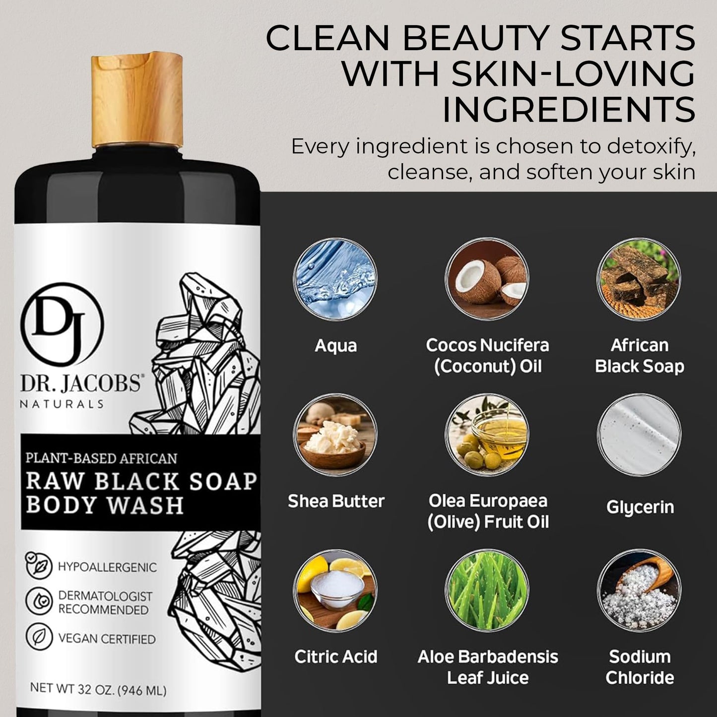 Dr Jacobs Naturals Authentic African Raw Black Soap, All-In-One Cleanser for Face Wash, Sensitive Skin Body Wash, Shampoo, Shaving Soap | Shea Butter