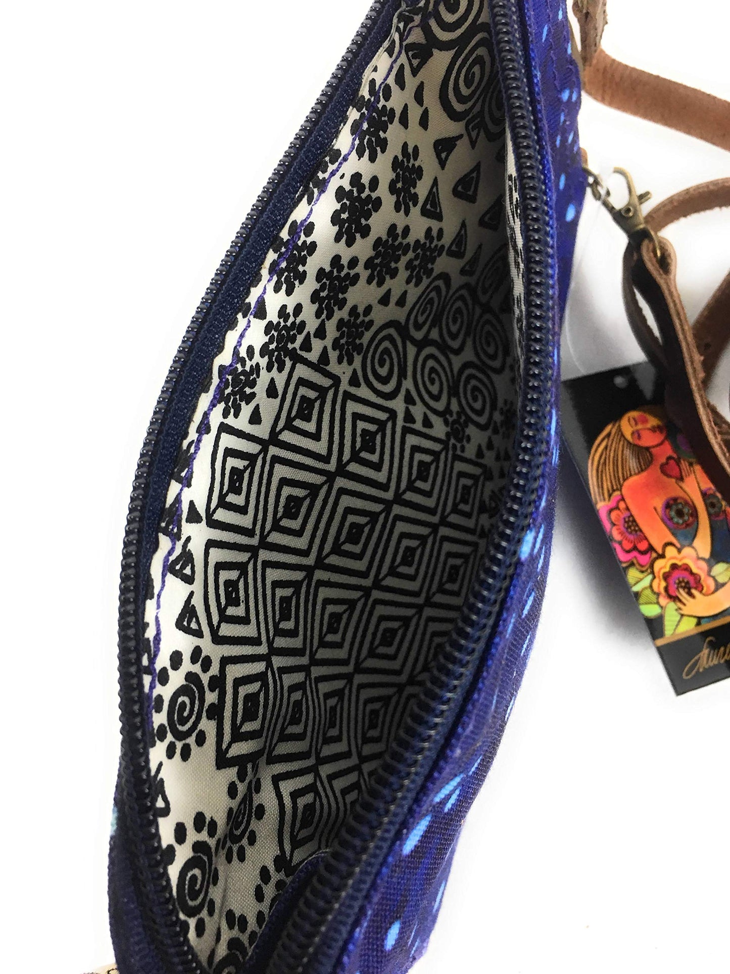 Laurel Burch Crossbody Cell Phone Purse - Women Cotton Canvas Multicolor Handbag with Genuine Leather Adjustable Strap (F. Pup & Butterflies)