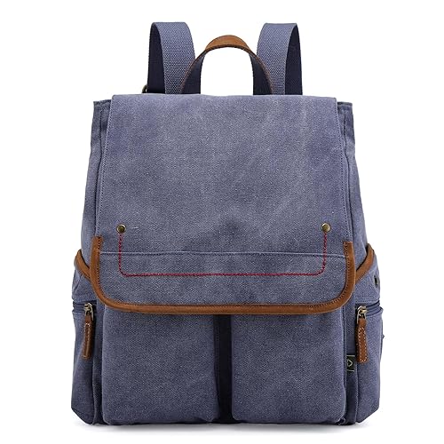 TSD Brand Canvas Backpack Lightweight Travel Daypack Carry On Laptop Backpack Lightweight Hiking Backpack (Navy)