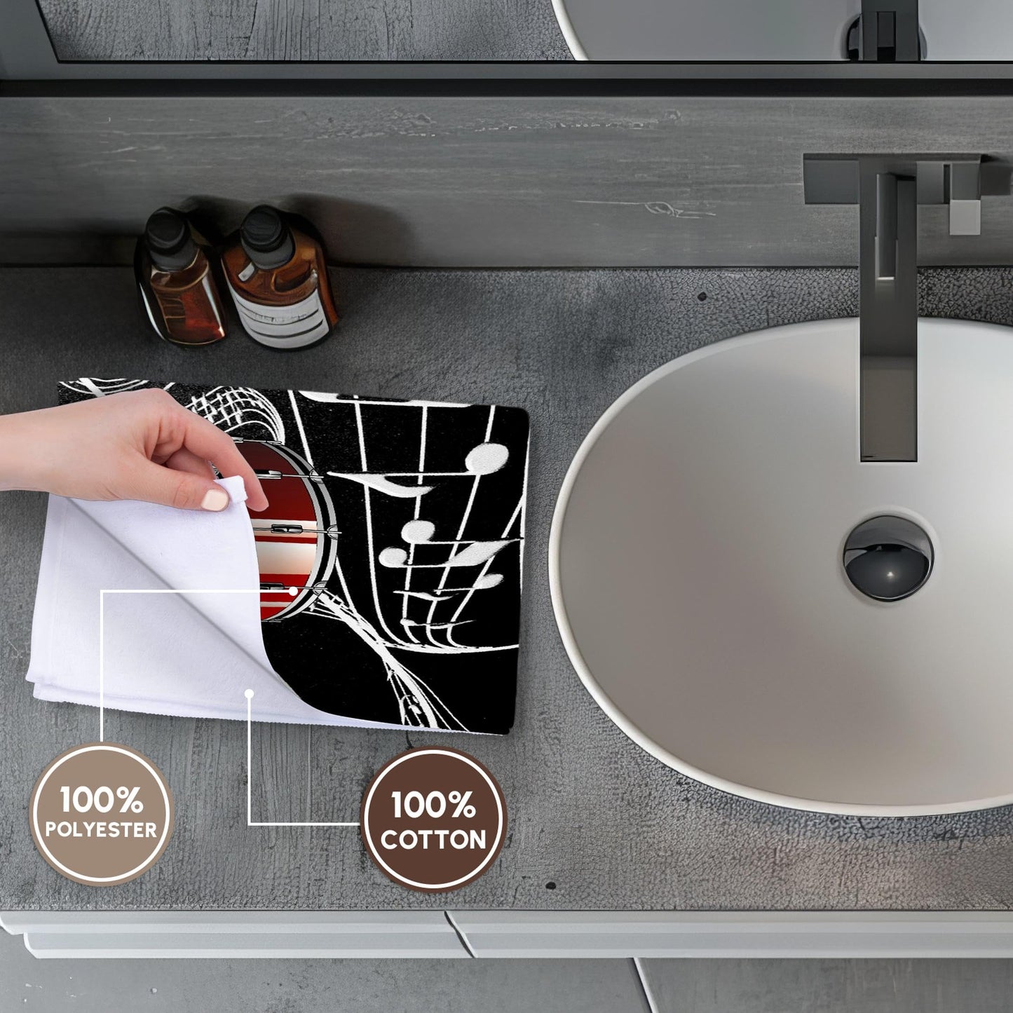 3D Rose Red Drums On Music Notes TWL_38199_1 Towel, 15" x 22"