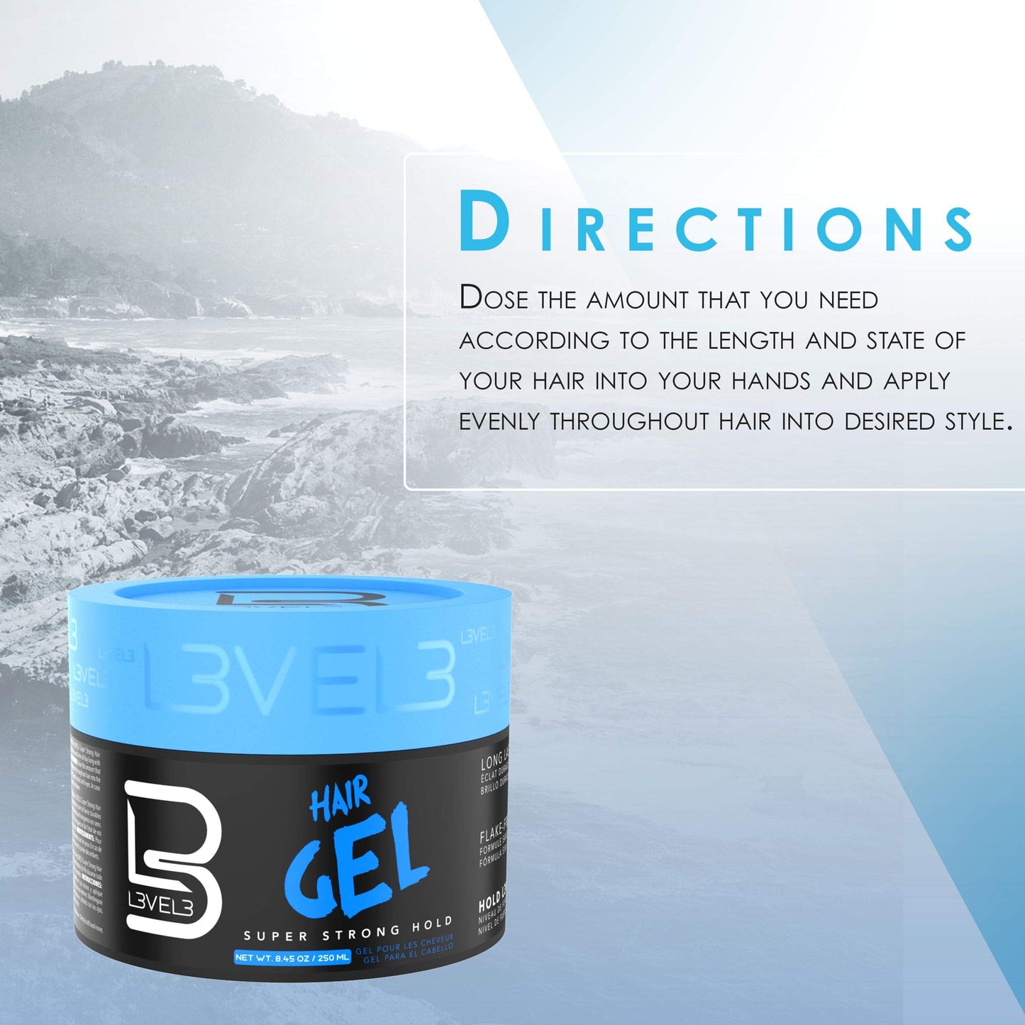 L3 - Hair Gel - Super Strong Hold - Flake Free - Long Lasting Shine - For Men and Women - Level 3 Gel - Add Volume and Texture - 16.9 Ounce