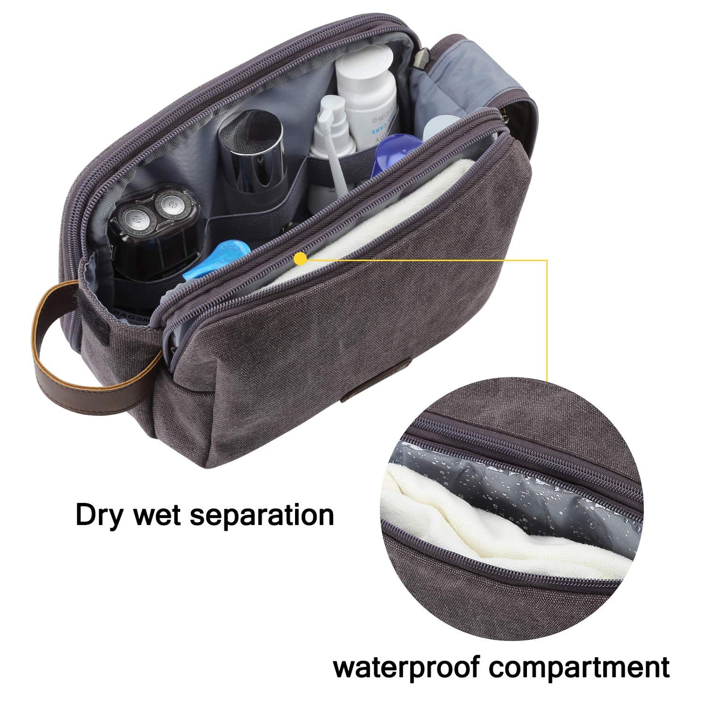 BAGSMART Toiletry Bag for Men, Canvas Travel Toiletry Organizer Dopp Kit Water-resistant Shaving Bag for Toiletries Accessories,Grey-Medium Beauty and Personal Care BAGSMART