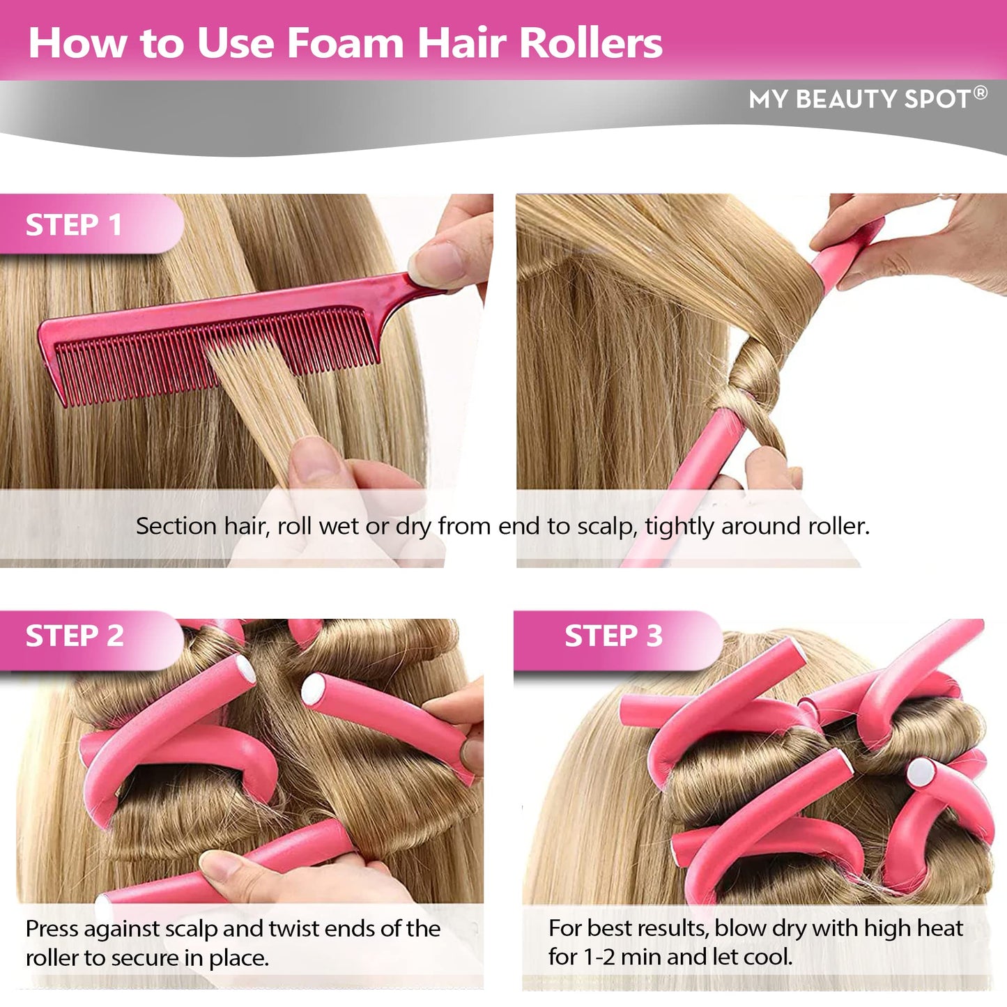 My Beauty Spot Flexi Rods Foam Hair Rollers 1" Diameter Professional Salon Quality 10 Pcs Rubber Hair Rollers for Long, Medium and Short Hair (Blue)