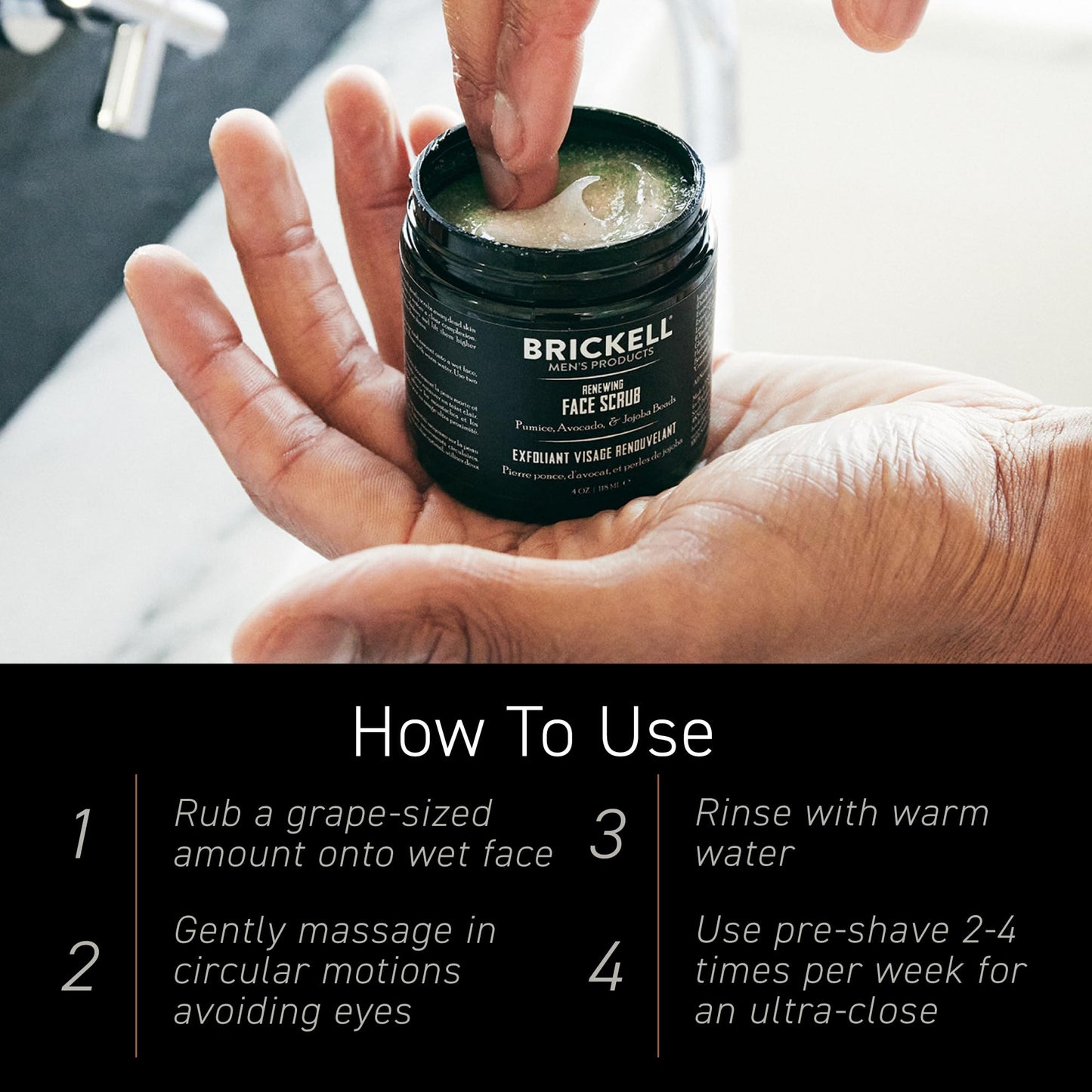 Brickell Men's Renewing Face Scrub for Men, Deep Exfoliating Facial Scrub Formulated with Pumice, Caffeine and Jojoba Beads, 4 Ounce, Scented Beauty and Personal Care Brickell Men's Products
