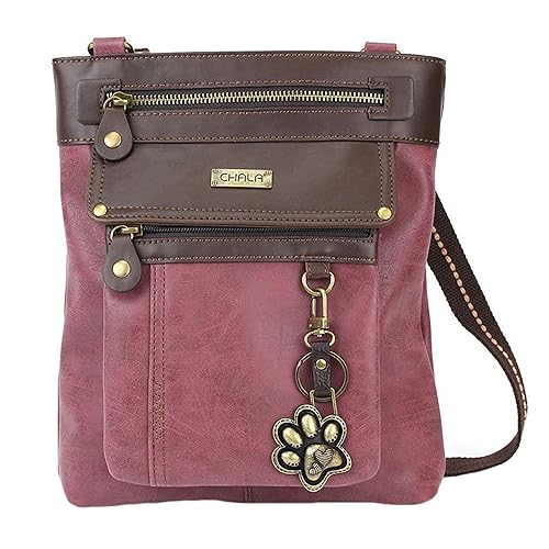Chala Paw Print 3-in-1 Gemini Crossbody Handbag, Dog Lovers Gift (Burgundy)