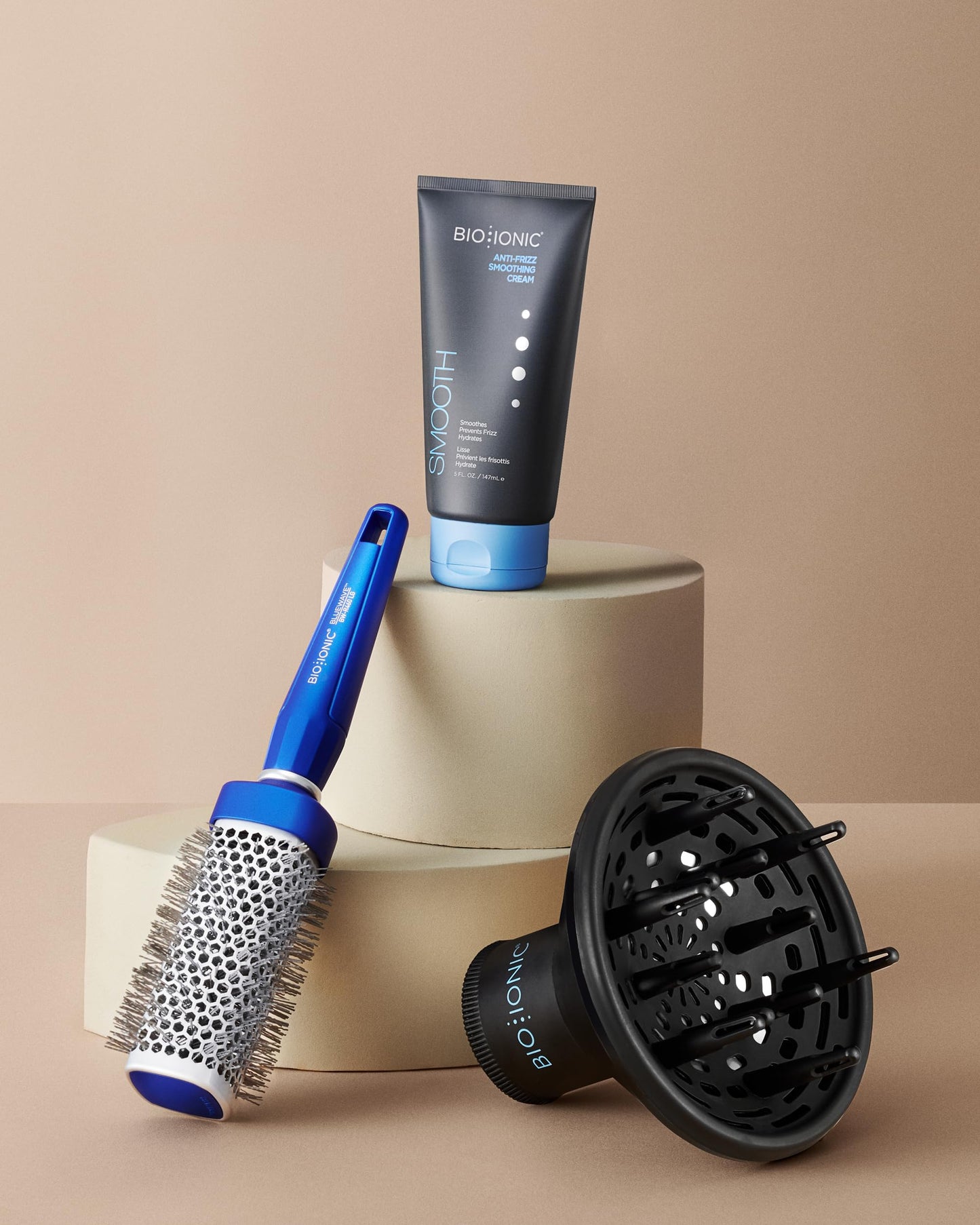 Bio Ionic BlueWave Conditioning Square-Round Brush - Create Volume & Smooth Hair Quickly, Crimped Bristles Add Root Tension, Styling Brush For Bouncy