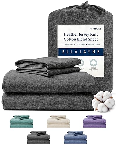 Ella Jayne Jersey Sheets Twin (4 Pieces) All Seasons, Wrinkle Resistant, Cozy Stretchable Knit T-Shirt, Super Soft with Deep Pockets Twin Jersey Sheet