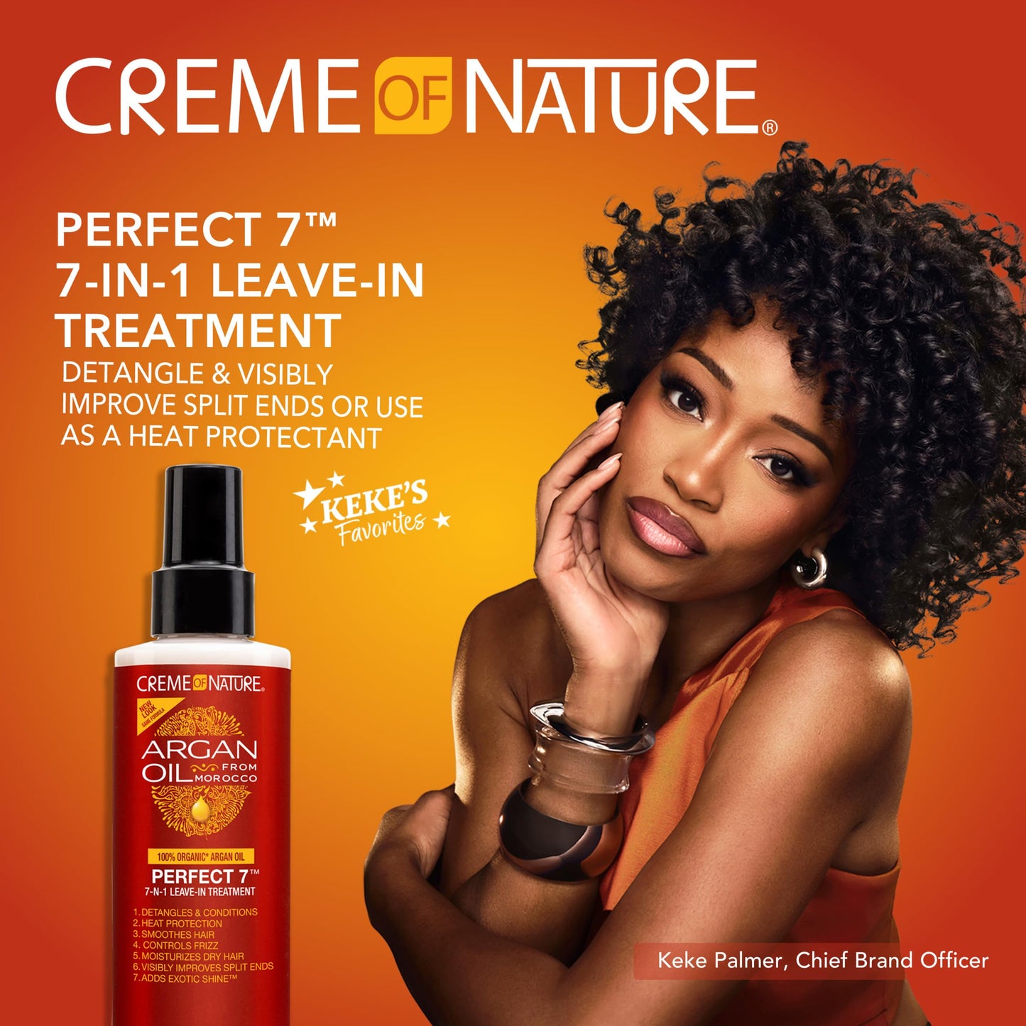 Creme of Nature Argan Oil Perfect 7-in-1 Leave-in Curly Hair Treatment, Anti-Frizz, Heat Protection & Exotic Shine, Stocking Stuffer for Her, 5.1 Fl