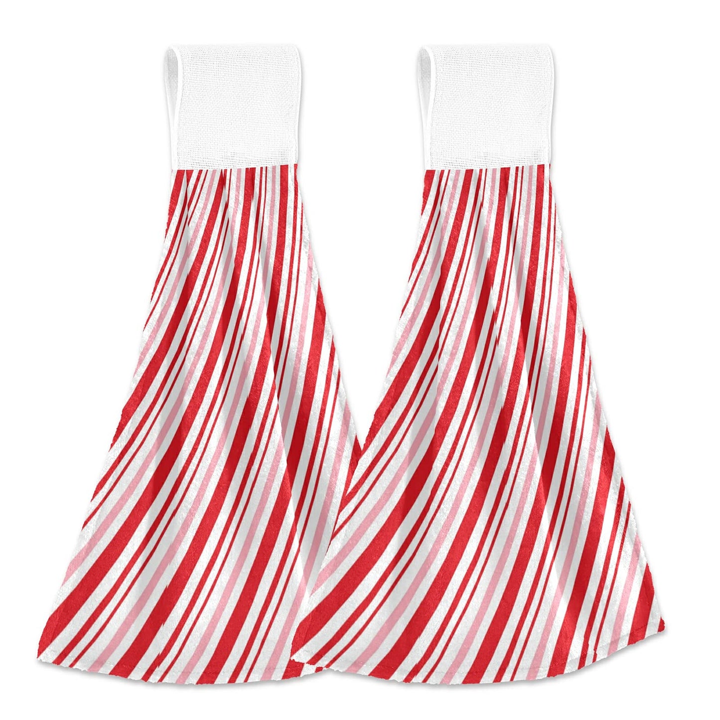 Aslsiy Christmas Candy Cane Hanging Kitchen Towels Set of 2 Winter Red Diagonal Stripe Hand Tie Towels Fast Drying Dish Tea Towels for Tabletop Gym…