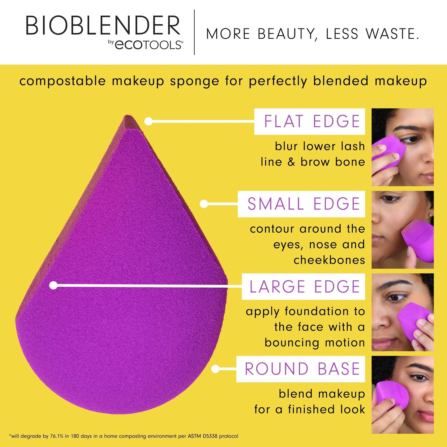 EcoTools Bioblender Makeup Sponge Duo, Compostable Makeup Blender, For Liquid & Cream Foundation, Seamless Application, Eco-Friendly Beauty Sponge