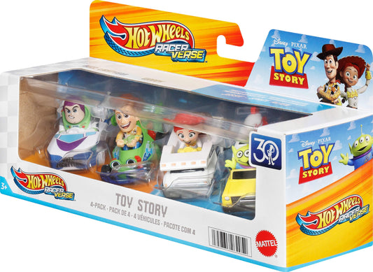 Hot Wheels RacerVerse, Set of 4 Die-Cars 1:64 Scale Toy Cars Optimized for Driving on Tracks with Pop Culture Characters as Drivers