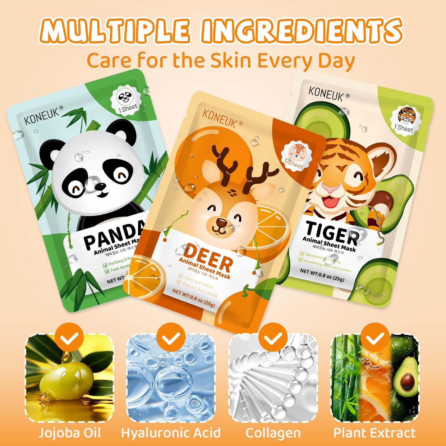 KONEUK 9 Pack Animal Face Masks Skincare for Kids, Bulk Sheet Hydrating Face Mask for Kids Skin Care, Collagen Face Mask for Teens Women, Sleepover Beauty and Personal Care KONEUK