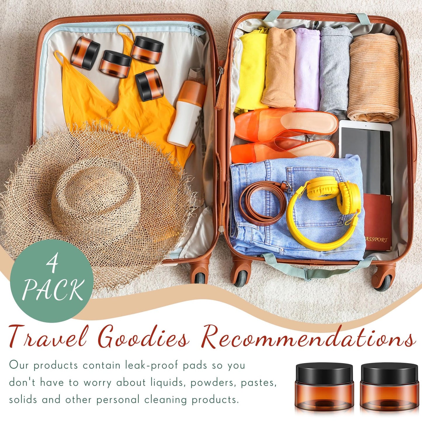 Patelai 4 Pieces Round Wide-mouth Leak Proof Plastic Container Jars with Lids for Travel Storage Makeup Beauty Products Face Creams Oils Salves Beauty and Personal Care Patelai