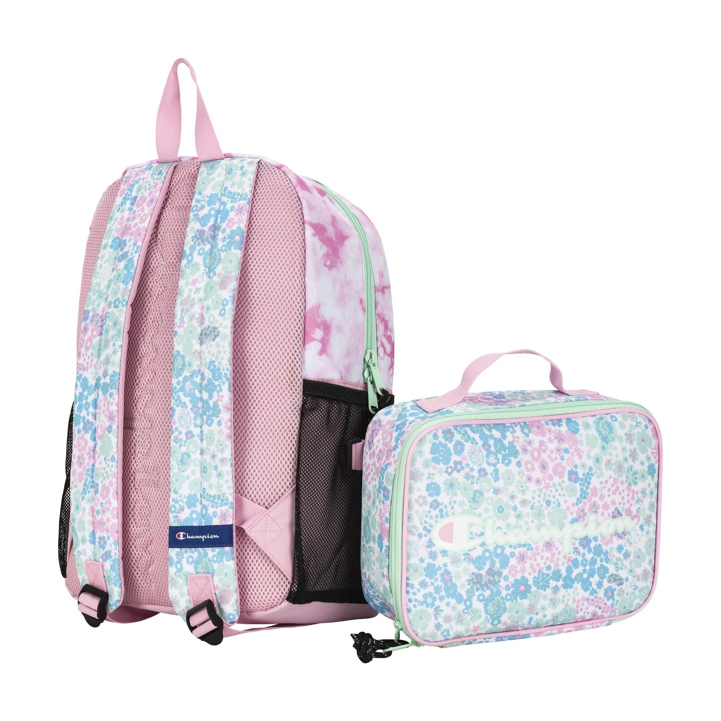 Champion Kids' Youth Backpacks & Lunch Kit Combo, Pink Candy/Aruba Blue, One-Size