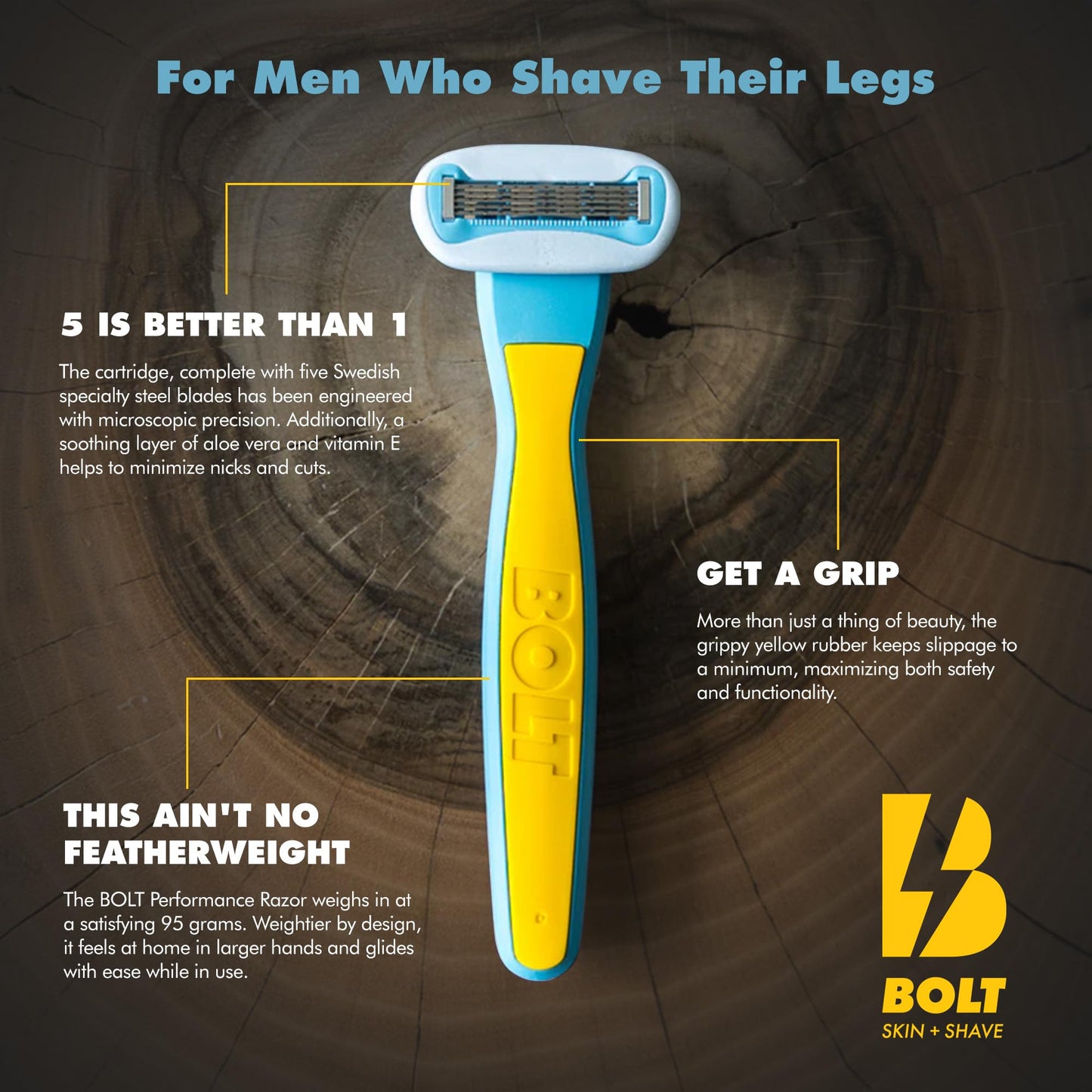 Bolt Skin + Shave - Get Smooth Bundle for Men - Shaving Kit for Legs, Head, Chest & Arms - Includes Razor, Shave Butter and 3 Refill Cartridges Beauty and Personal Care BOLT SKIN + SHAVE