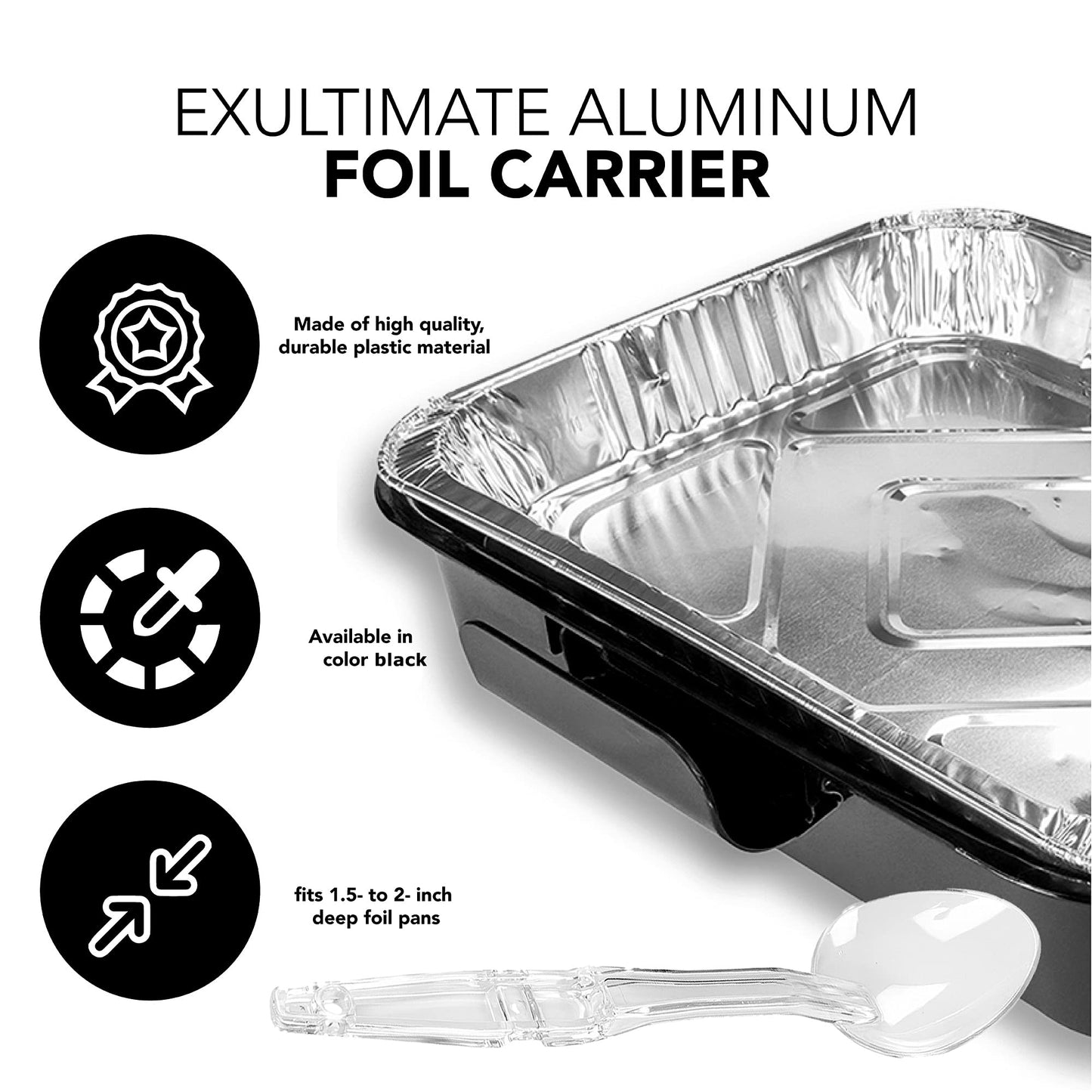 Aluminum Foil Carrier Casserole Dish Food Pans Lid Serving with 2 Foil Pans Exultimate (Black)