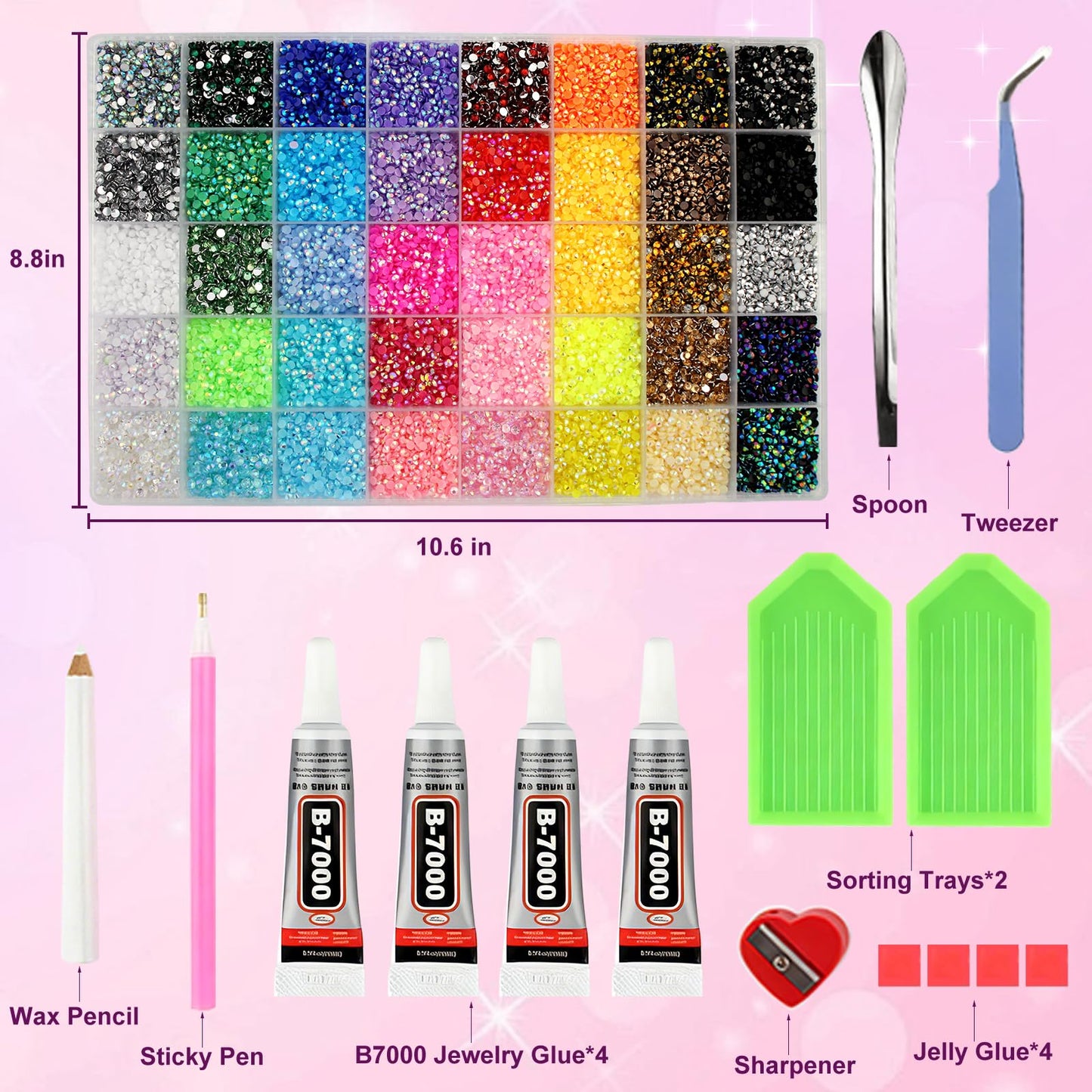 Gikboup 40000 Pcs 40 Colors Bedazzling Kit with Rhinestones,3mm Jelly AB Resin Flatback Gems with 4 B-7000 Glue, 40-Grid Storage Box, Tweezers, Trays Beauty and Personal Care Gikboup