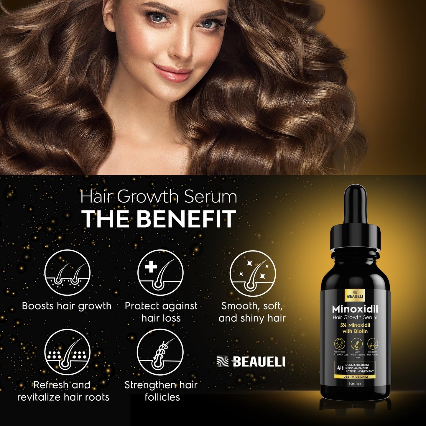 Beaueli 5% Minoxidil for Men and Women, Hair Growth, Beard Growth, Hair Regrowth, Unscented Drop, 3 Fl Oz, 3 Bottles Beauty and Personal Care beaueli