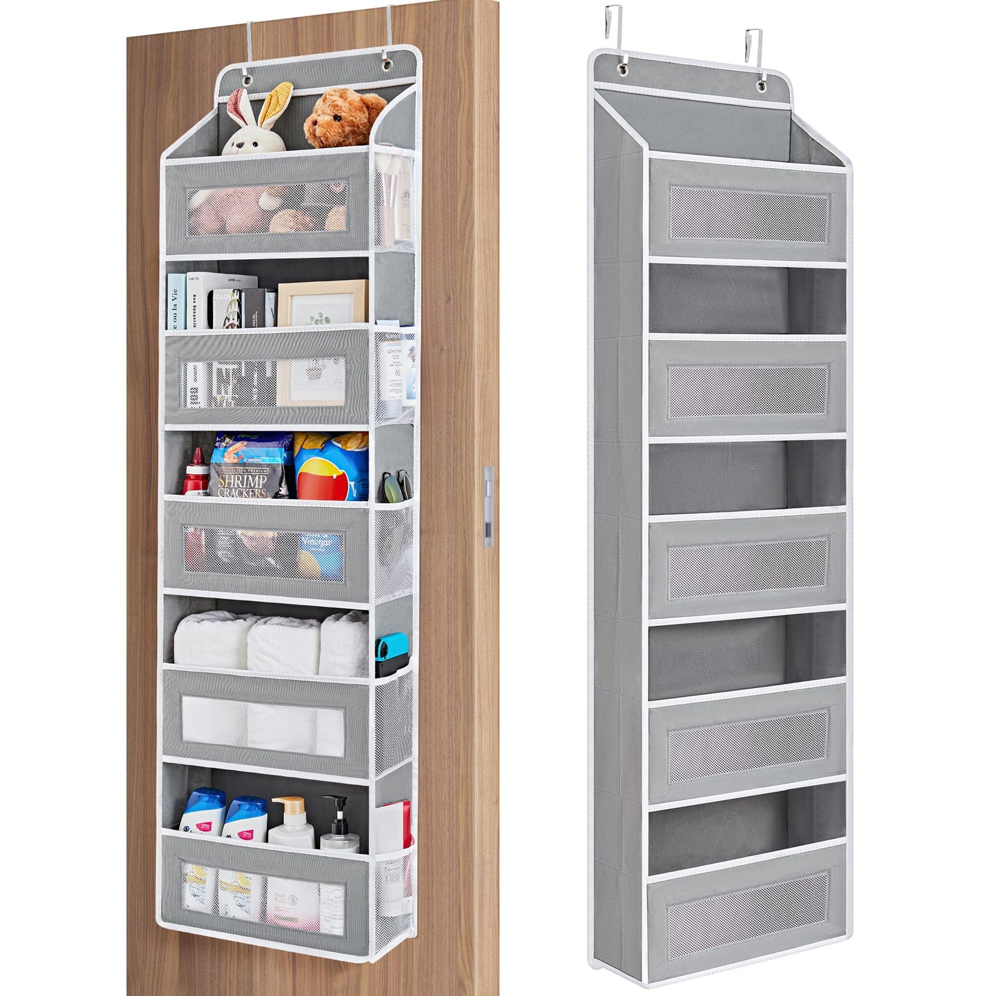 JARLINK Over the Door Organizer – 5-Shelf Hanging Storage with Large Pockets, 44lb Capacity – for Bedroom, Bathroom, Pantry – Grey