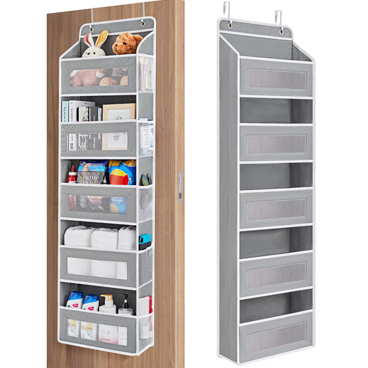 JARLINK Over the Door Organizer – 5-Shelf Hanging Storage with Large Pockets, 44lb Capacity – for Bedroom, Bathroom, Pantry – Grey